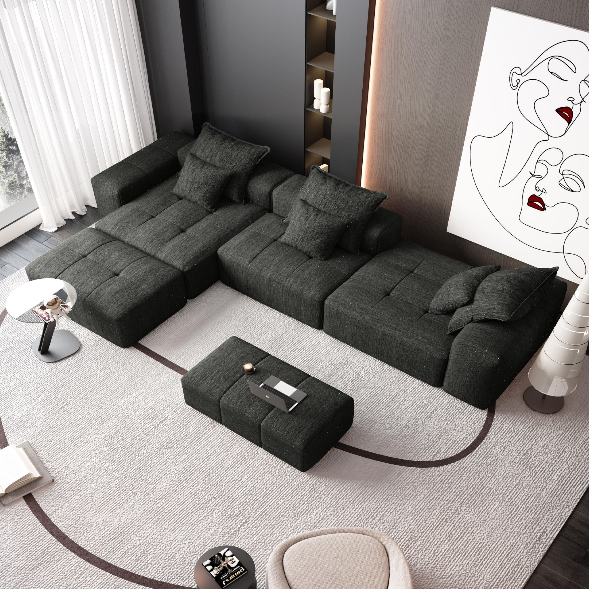 Modern Oversized Diy Combination Modular Sectional Sofa With Pillows