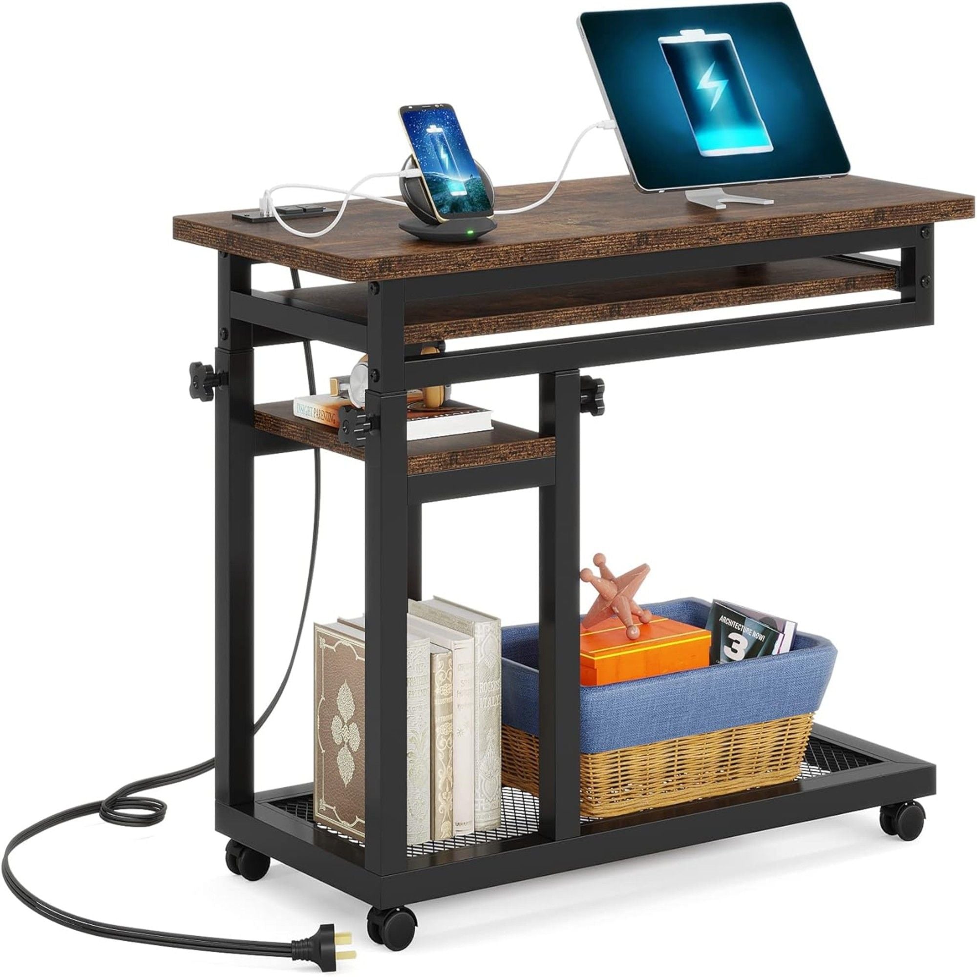 Adjustable Portable C-Shaped Desk With Power Outlet & USB Ports