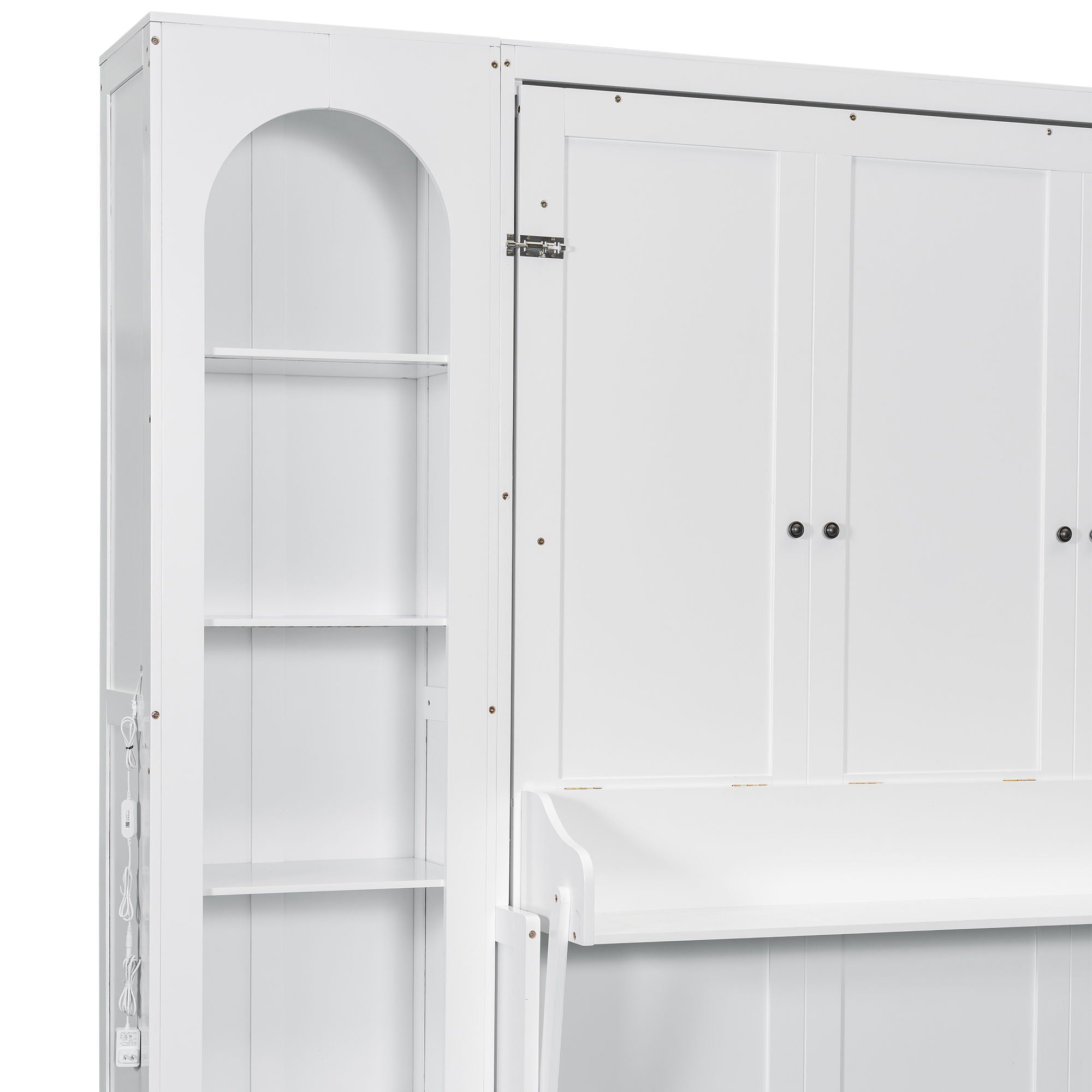 French Style Murphy Platform Bed With Shelf, Side Cabinets, Drawers And LED