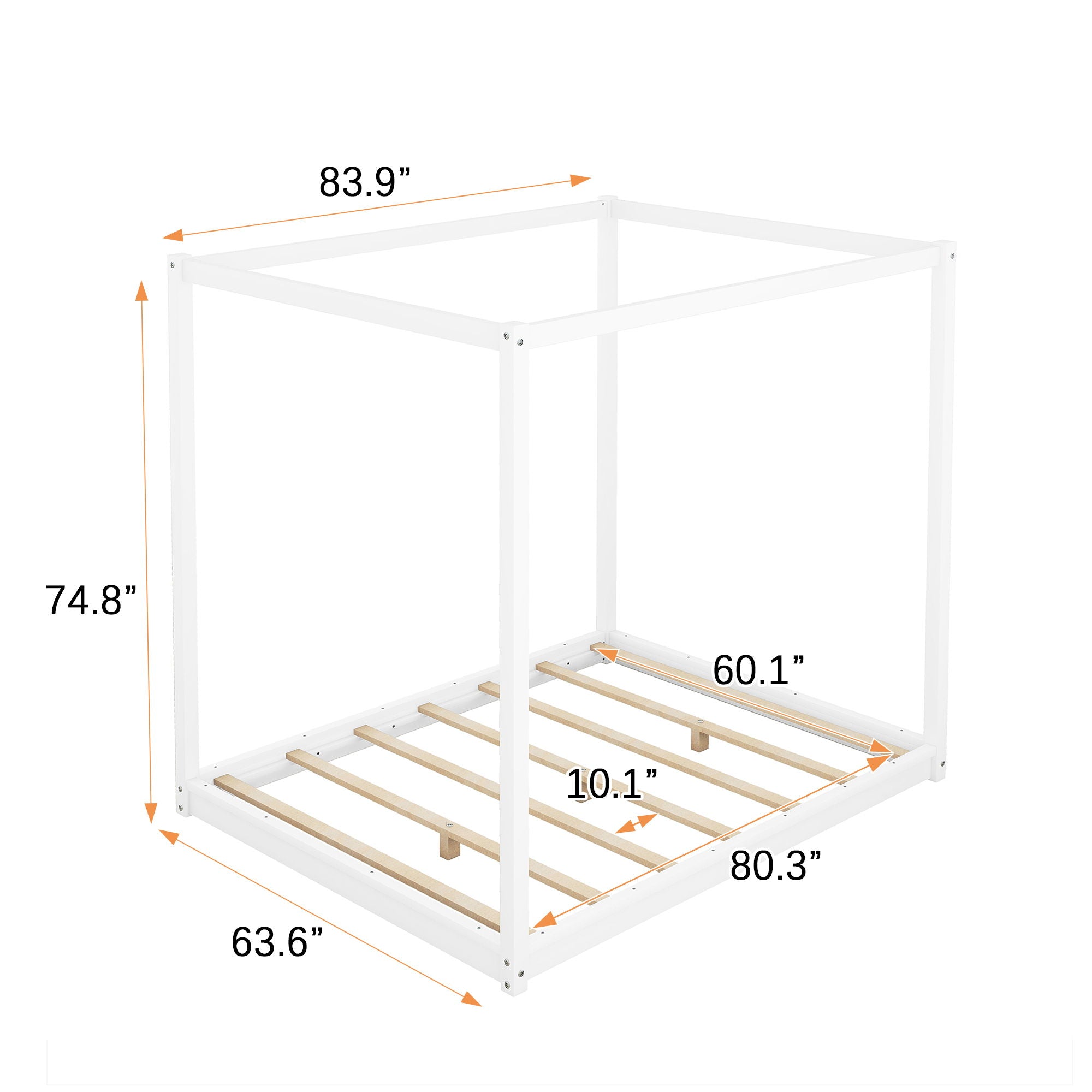 Wood Canopy Platform Bed With Support Legs And Airflow Slats