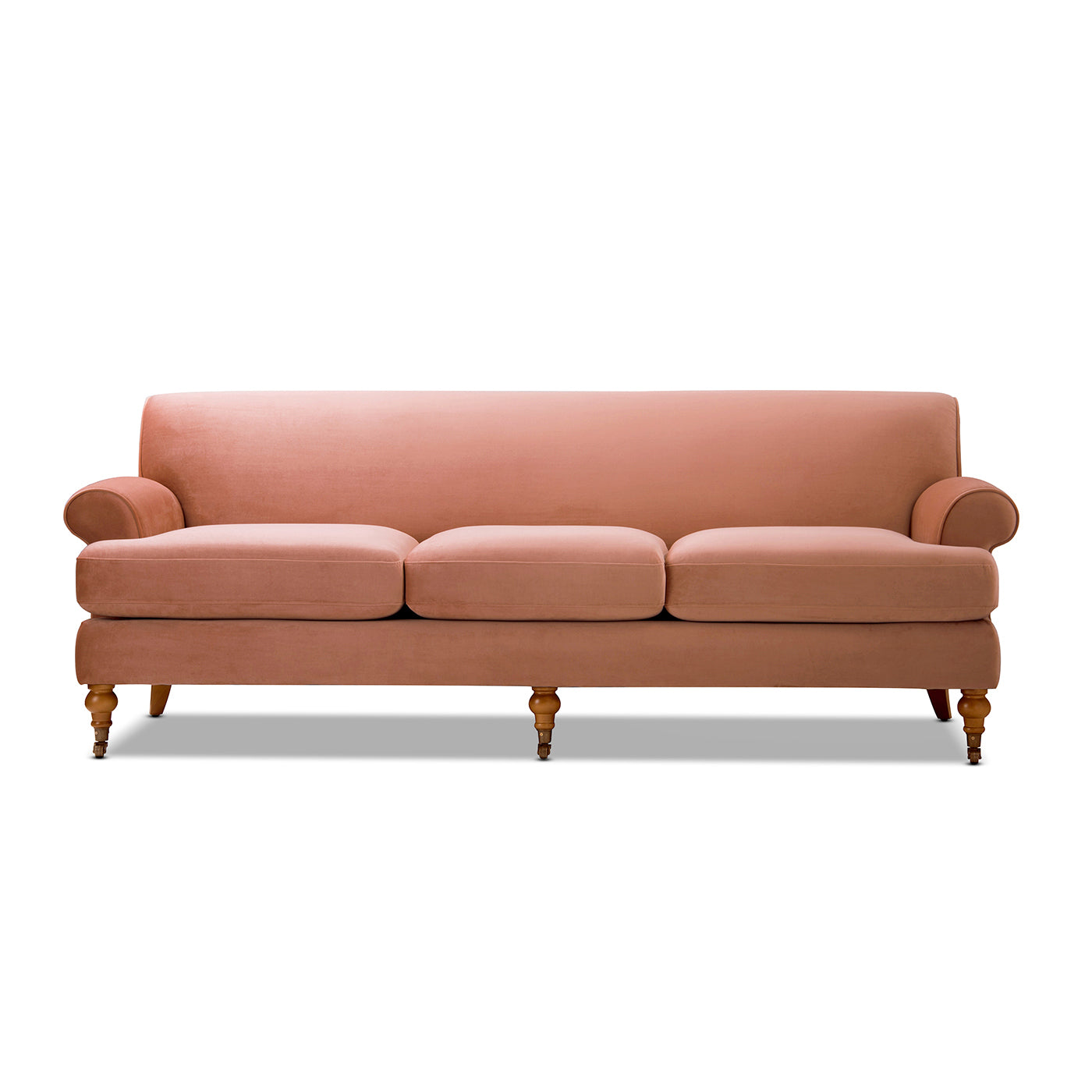 Alana lawson three-cushion tightback sofa, peach orange velvet