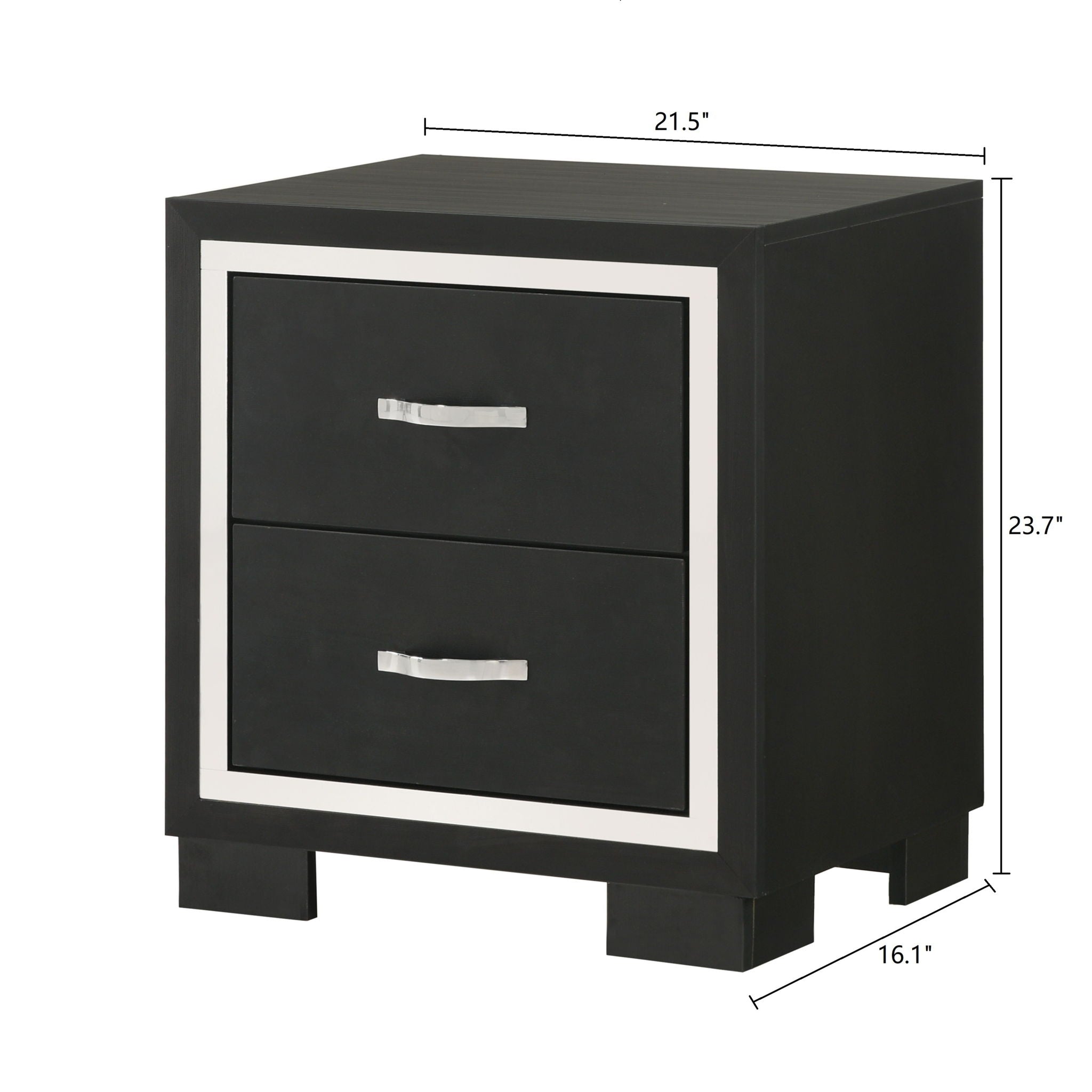 2 Drawer Bedroom Nightstand With Handles - Black