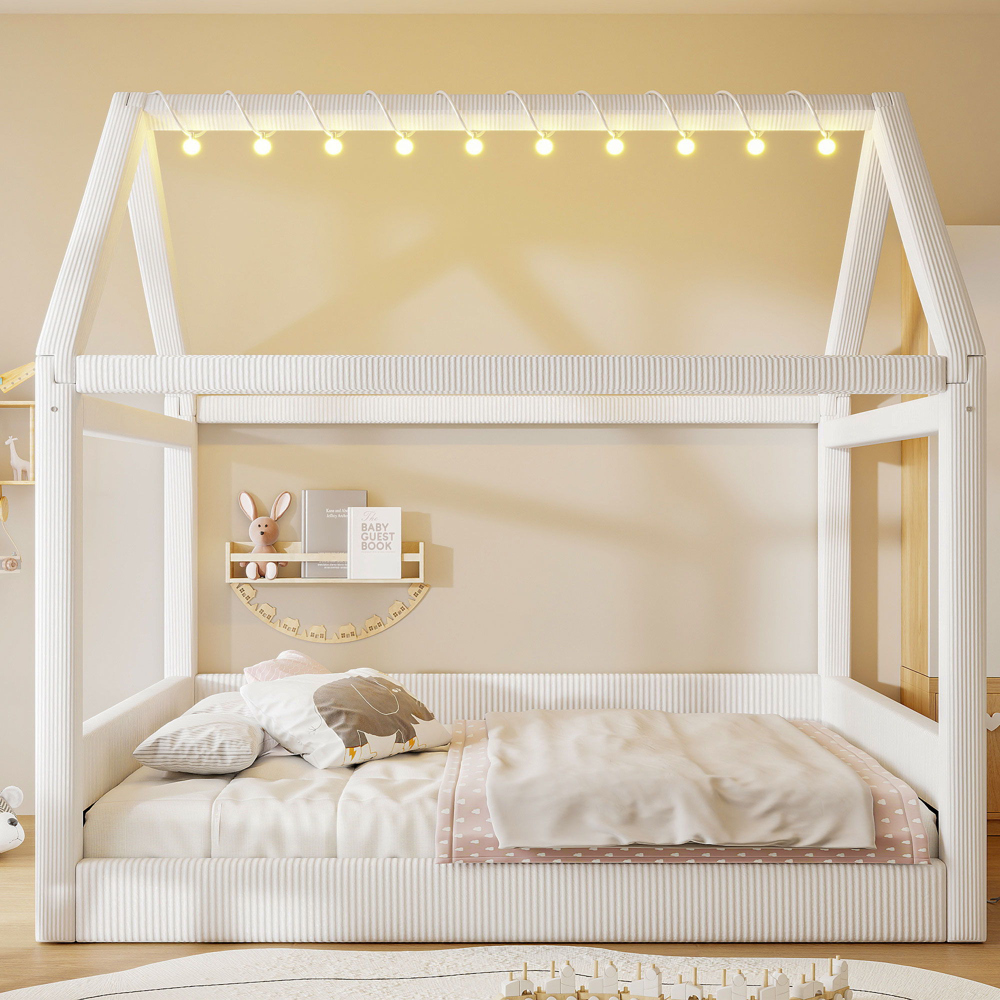 Upholstered House Style Daybed With LED Light Strips