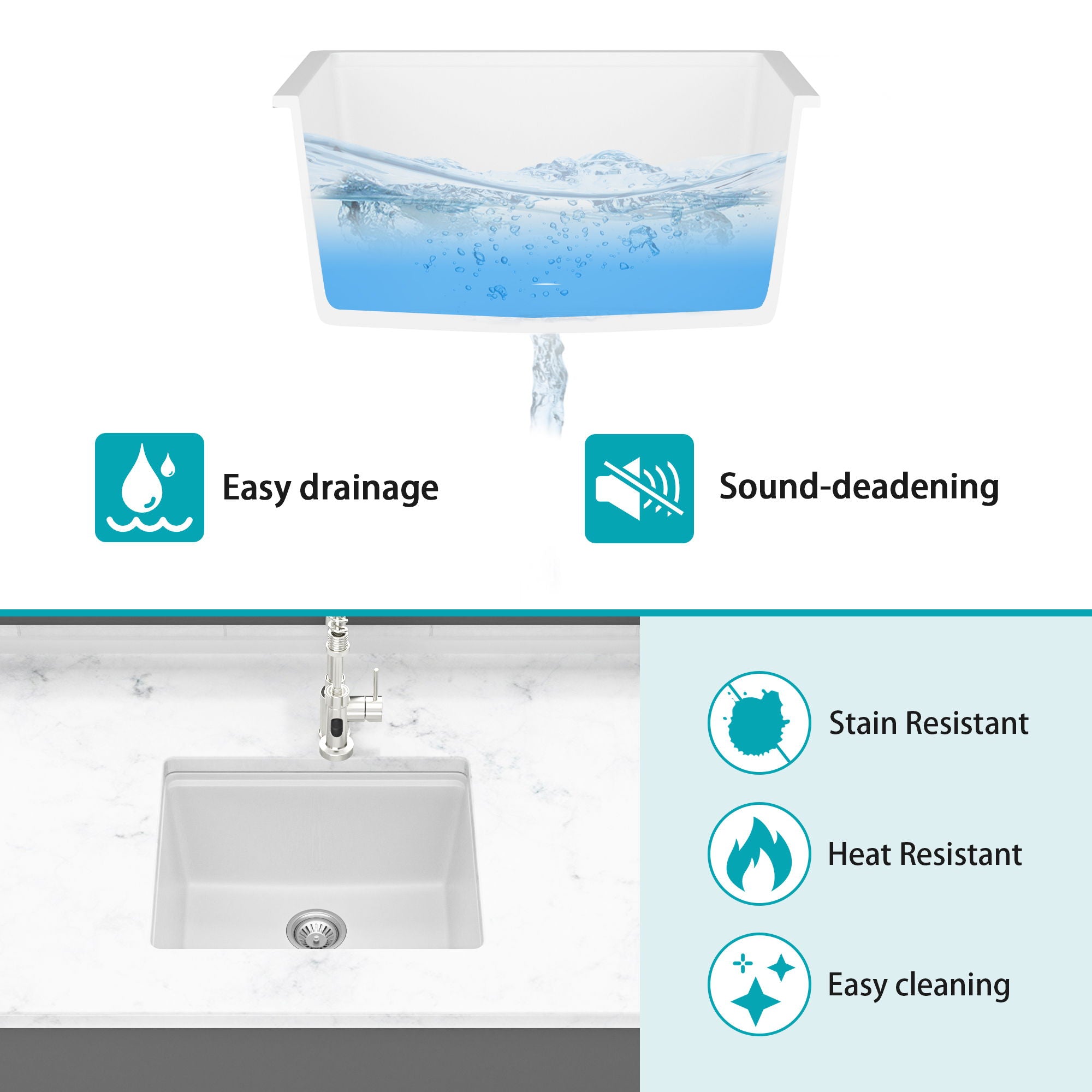 Quartz Composite Kitchen Sink With Workstation, Undermount