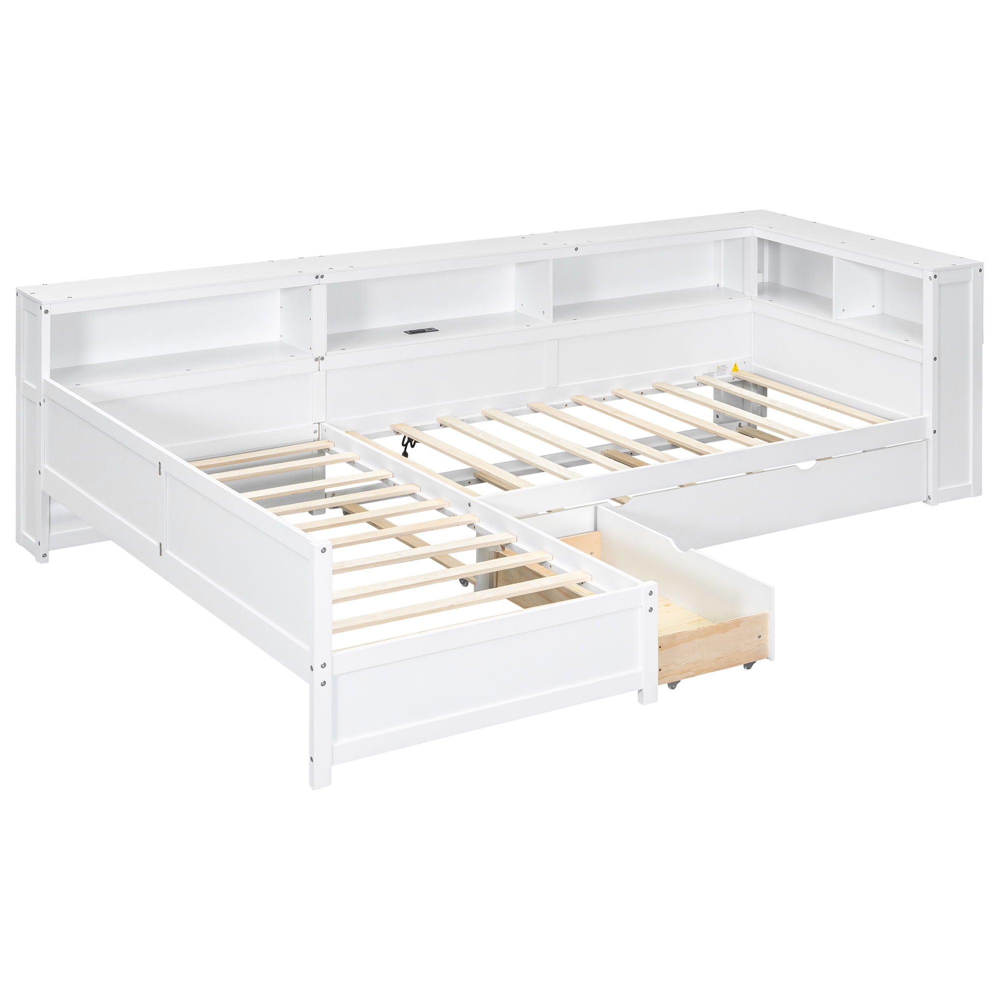 L Shaped Platform Bed With Trundle And Drawer