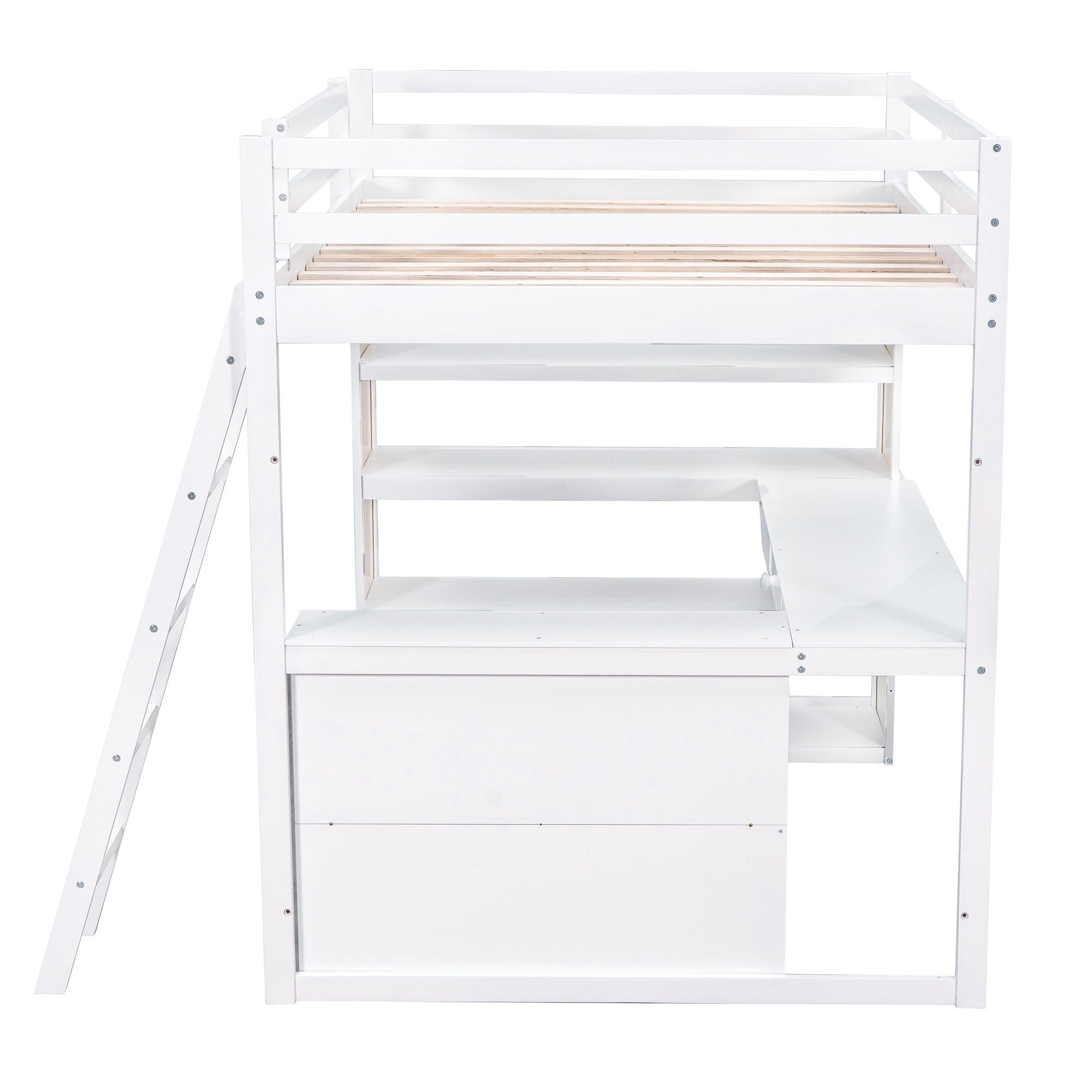 Loft Bed With Ladder, Shelves, And Desk