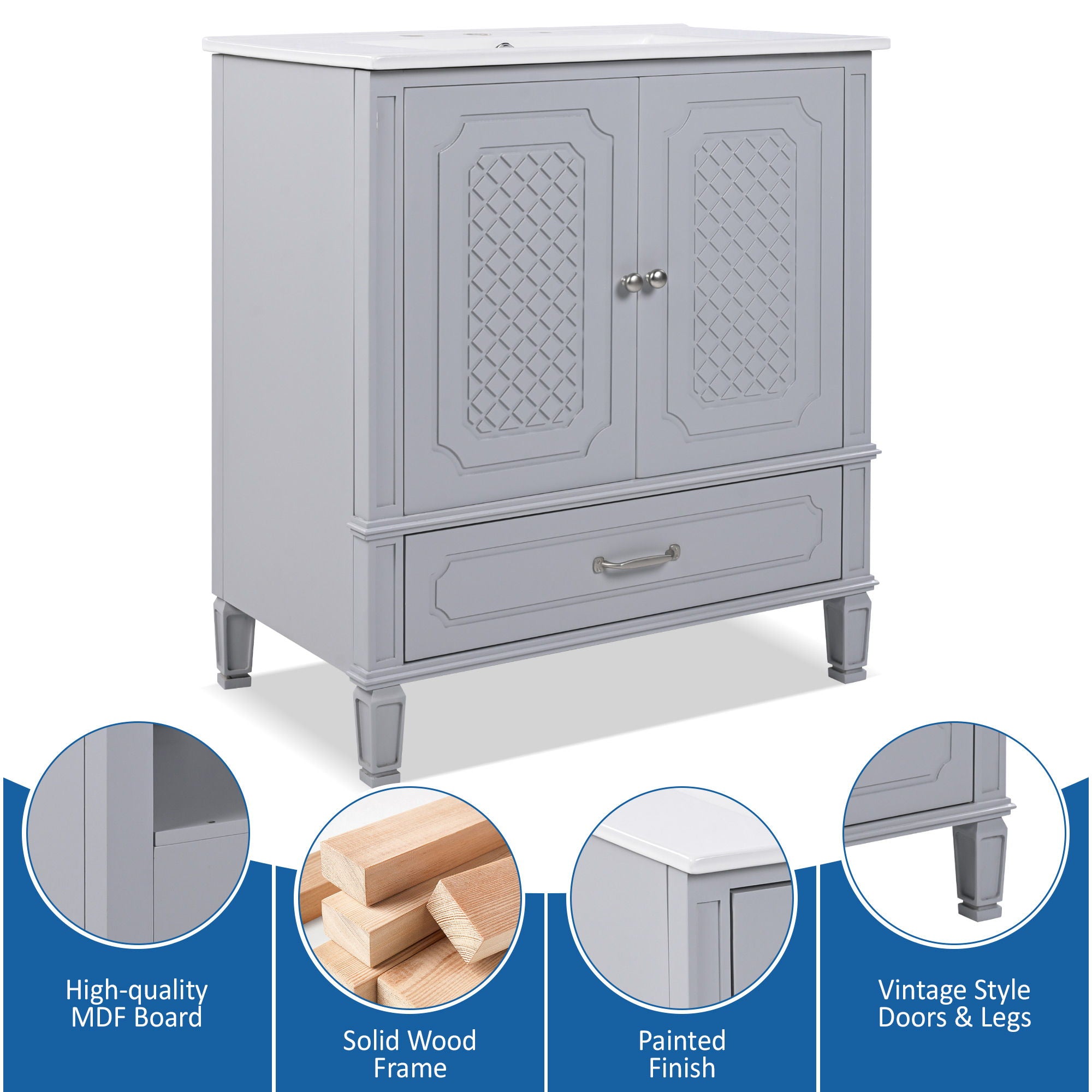 Vintage Style Bathroom Vanity With Sink, Multi Functional Storage, Soft-Closing Door - Best Buy Furniture