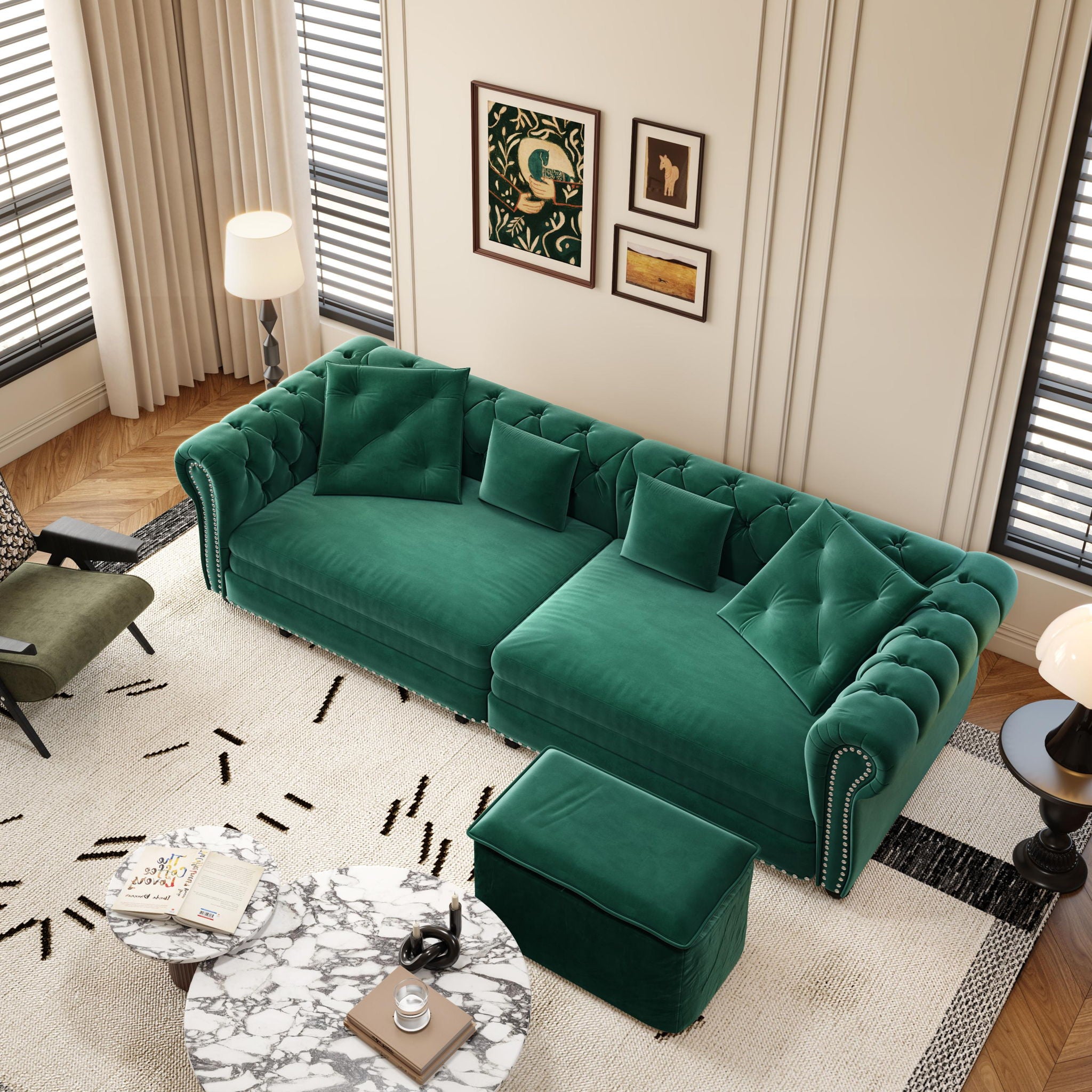 3 In 1 Pull Out Sofa Bed, Convertible Sleeper Sofa Bed, 3 Seater Sofa With Movable Ottoman - Green