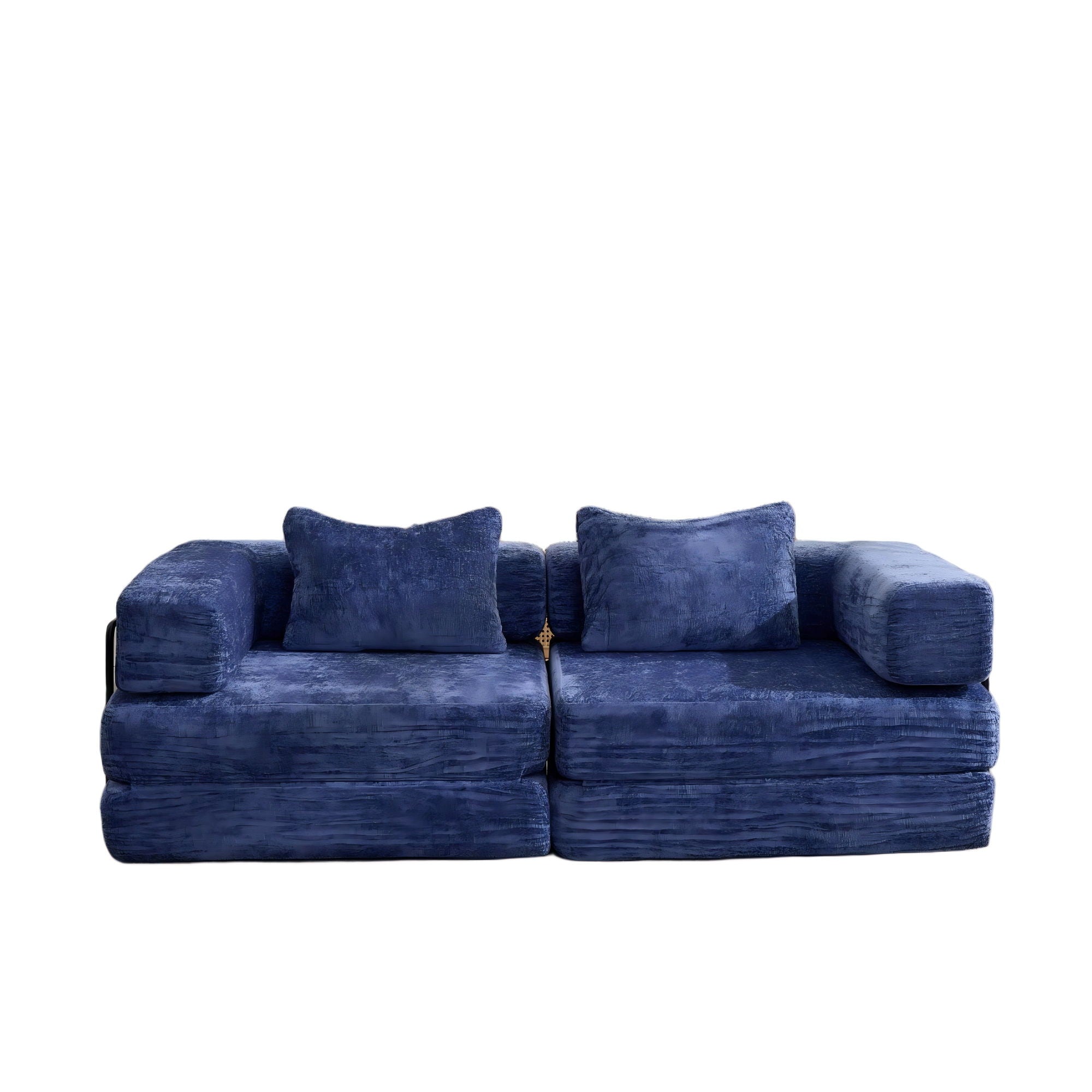 Convertible Floor Sofa Bed With Fixed Shape Frame, Loveseats Boneless Modular Sectional, For Living Room - Dark Blue