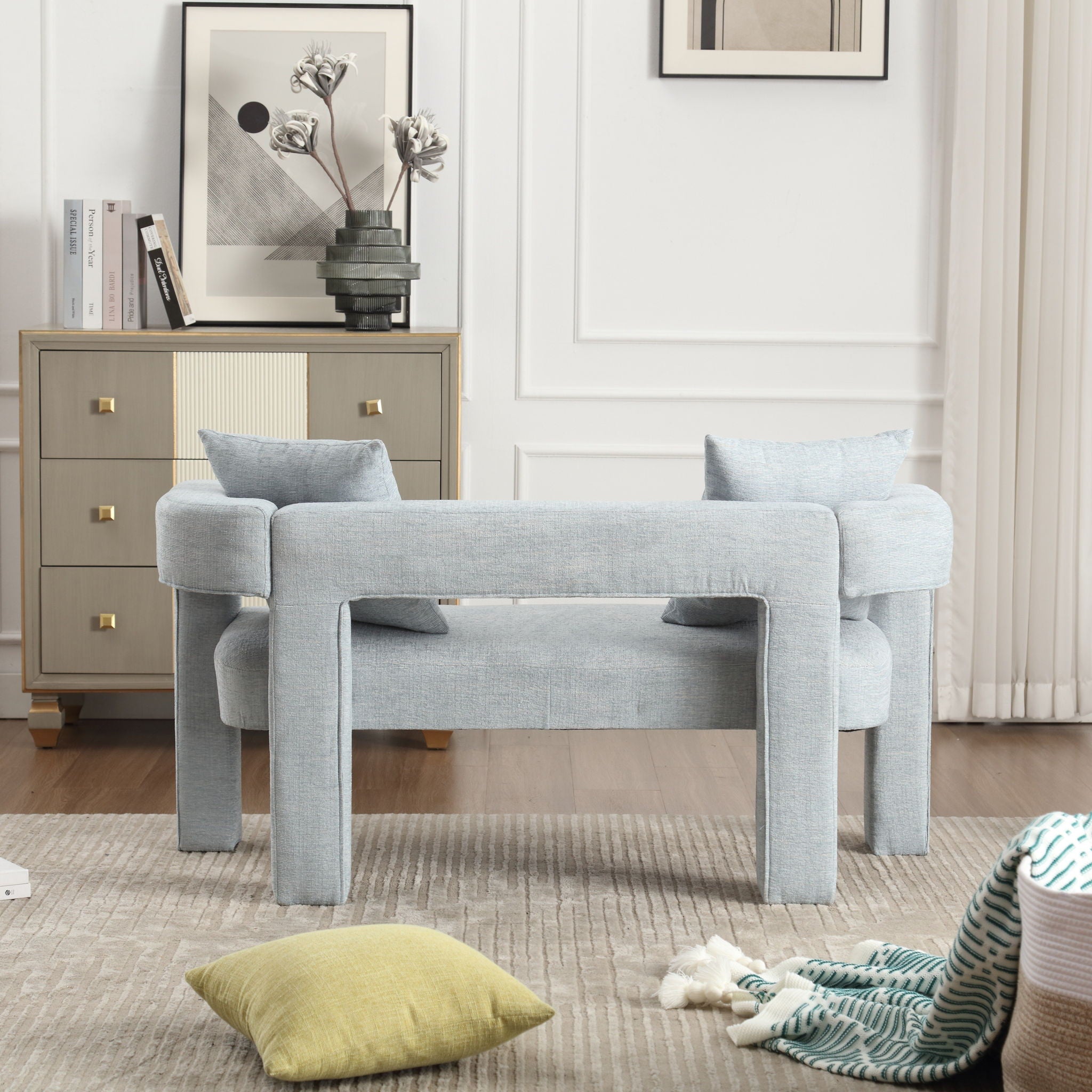 Modern Chenille Loveseat Sofa, Comfy Upholstered 2 Seater