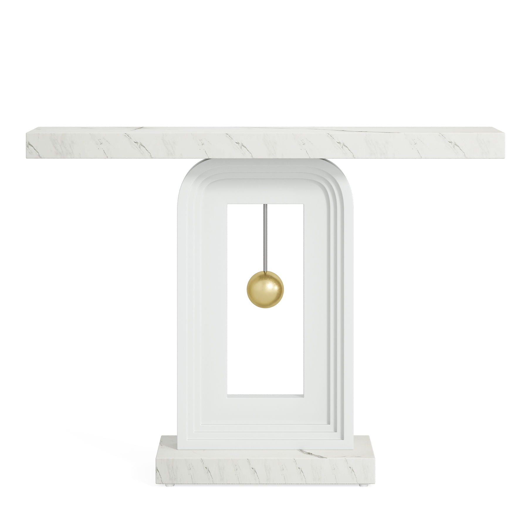 Console Table With Geometric Base For Living Roo - White / Gold