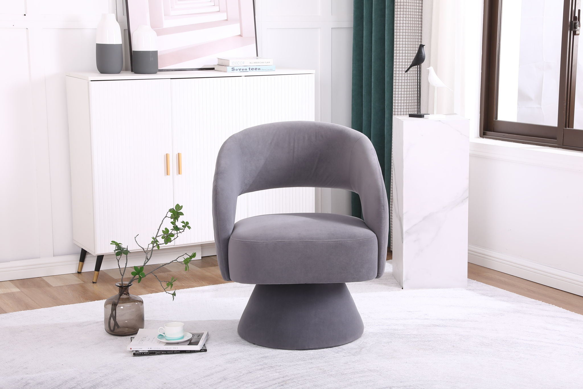 Round Barrel Swivel Accent Chair Armchair For Living Room