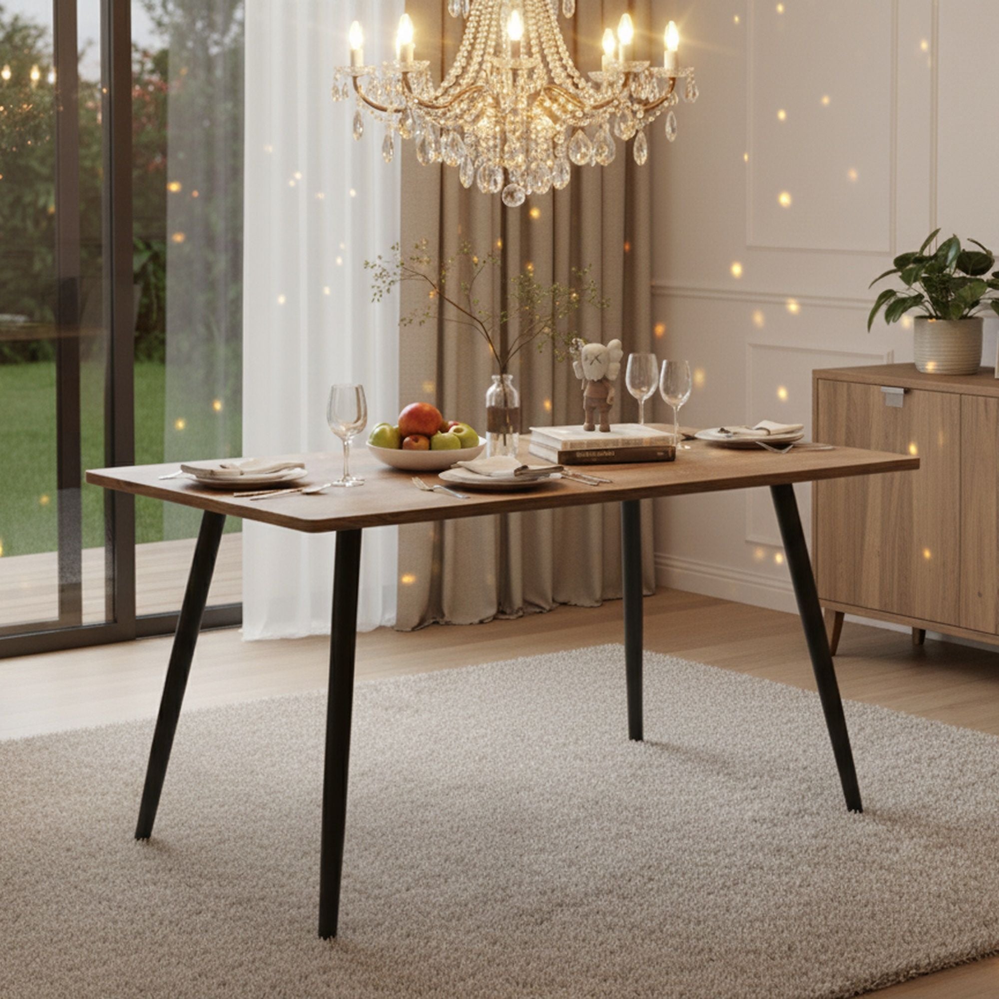 Modern Minimalist 47" Wood Dining Table With Metal Legs For 4 - Wood