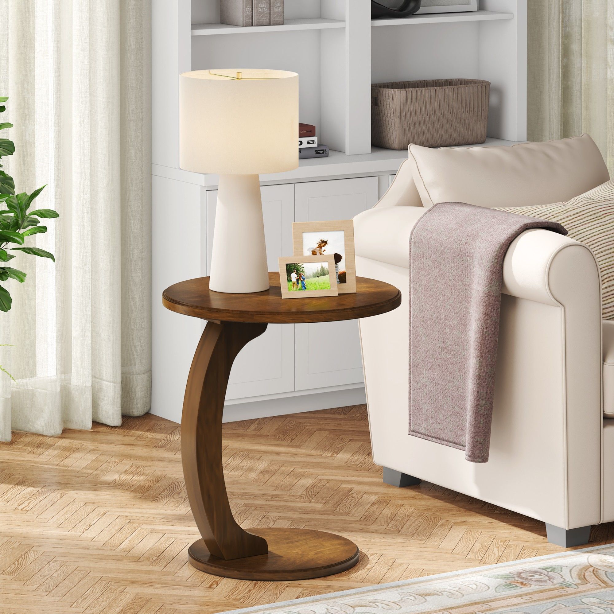 C-Shaped Round End Table - Brown