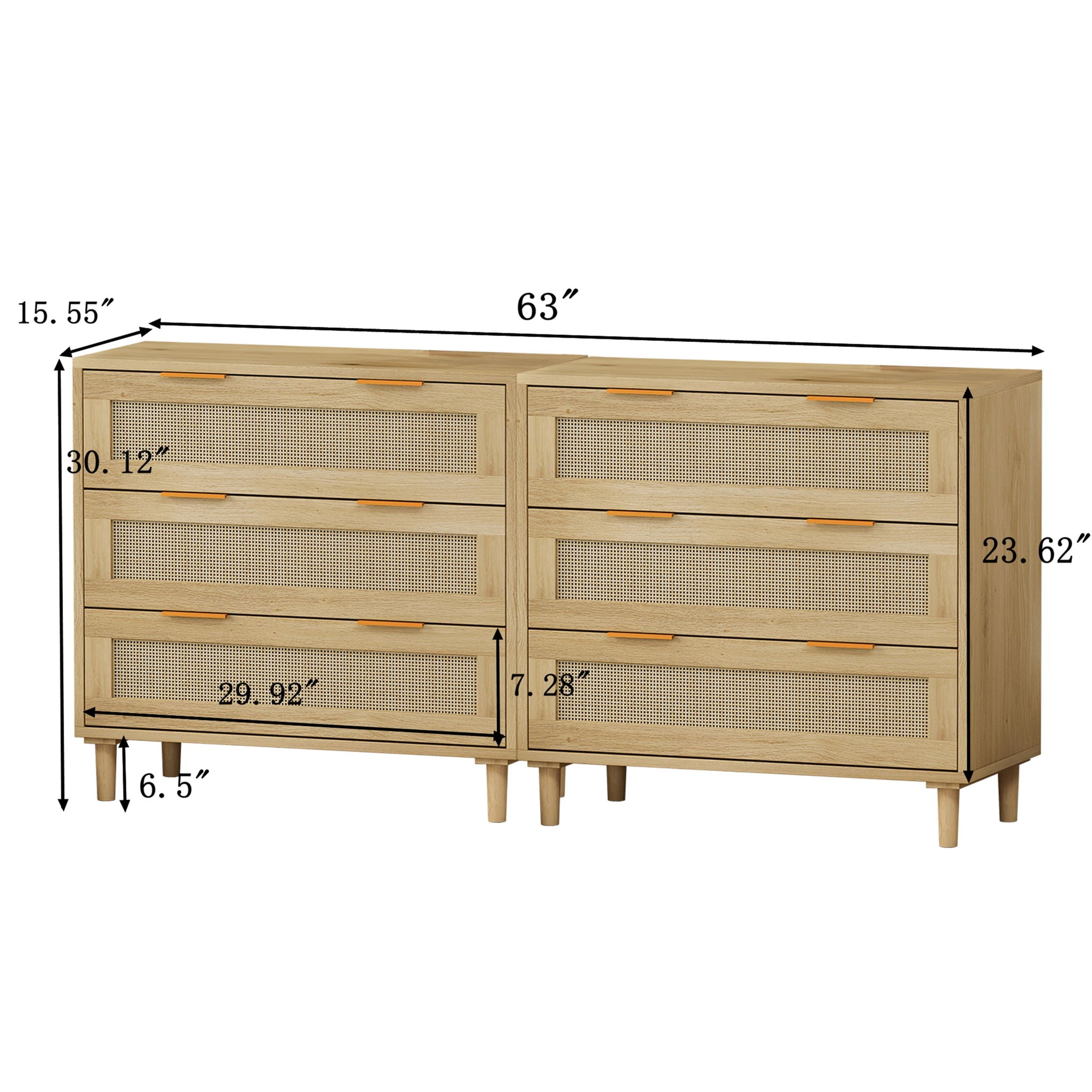 3 Drawers Rattan Storage Cabinet Rattan Drawer, For Bedroom, Living Room, Dining Room, Hallways (Set of 2) - Oak - Best Buy Furniture