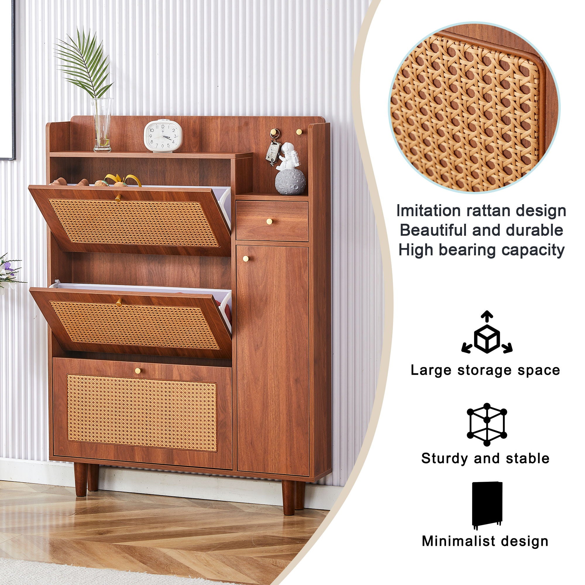 The Modern Minimalist Shoe Cabinet, Suitable For A Variety Of Styles Including Nordic, Japanese, And Industrial - Walnut