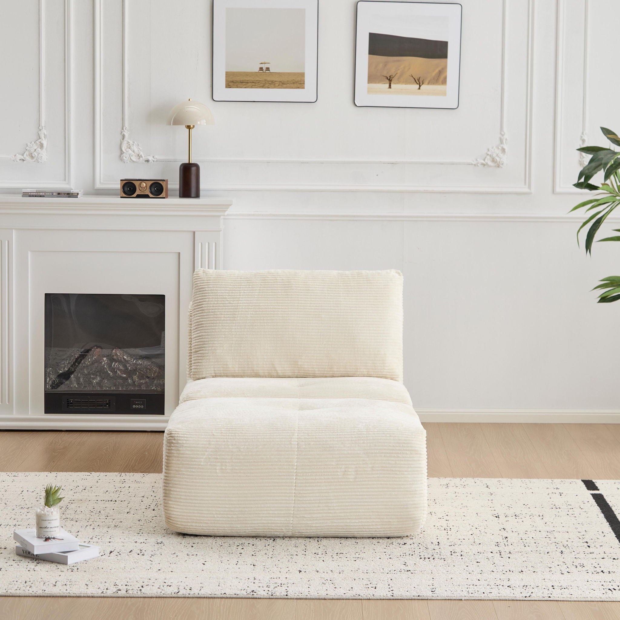 Compressed Sofa, Single Chaise Longue, Movable Ottoman For Living Room - Beige