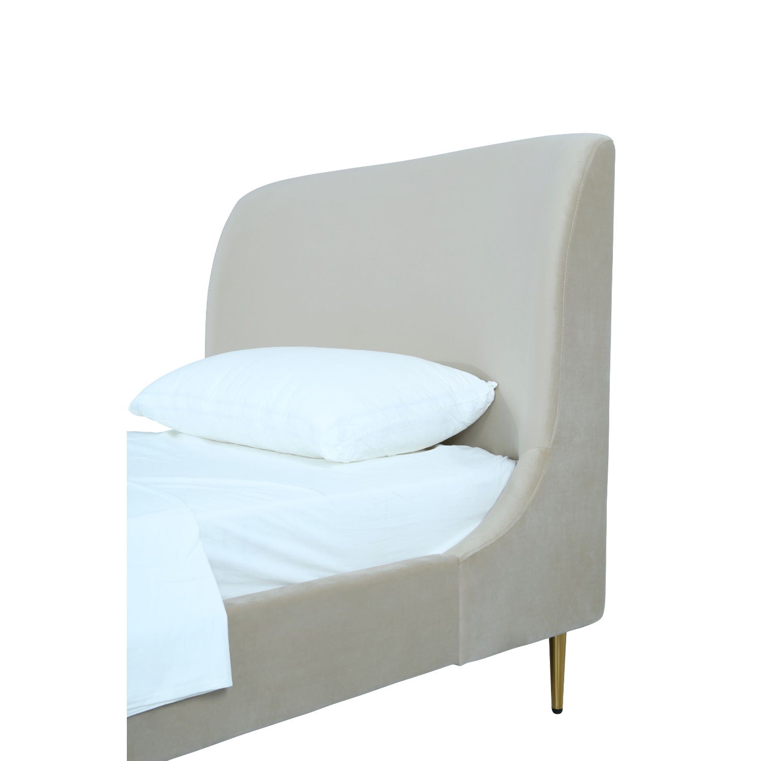 Mid-Century Modern Upholstered Bed With Curved Headboard