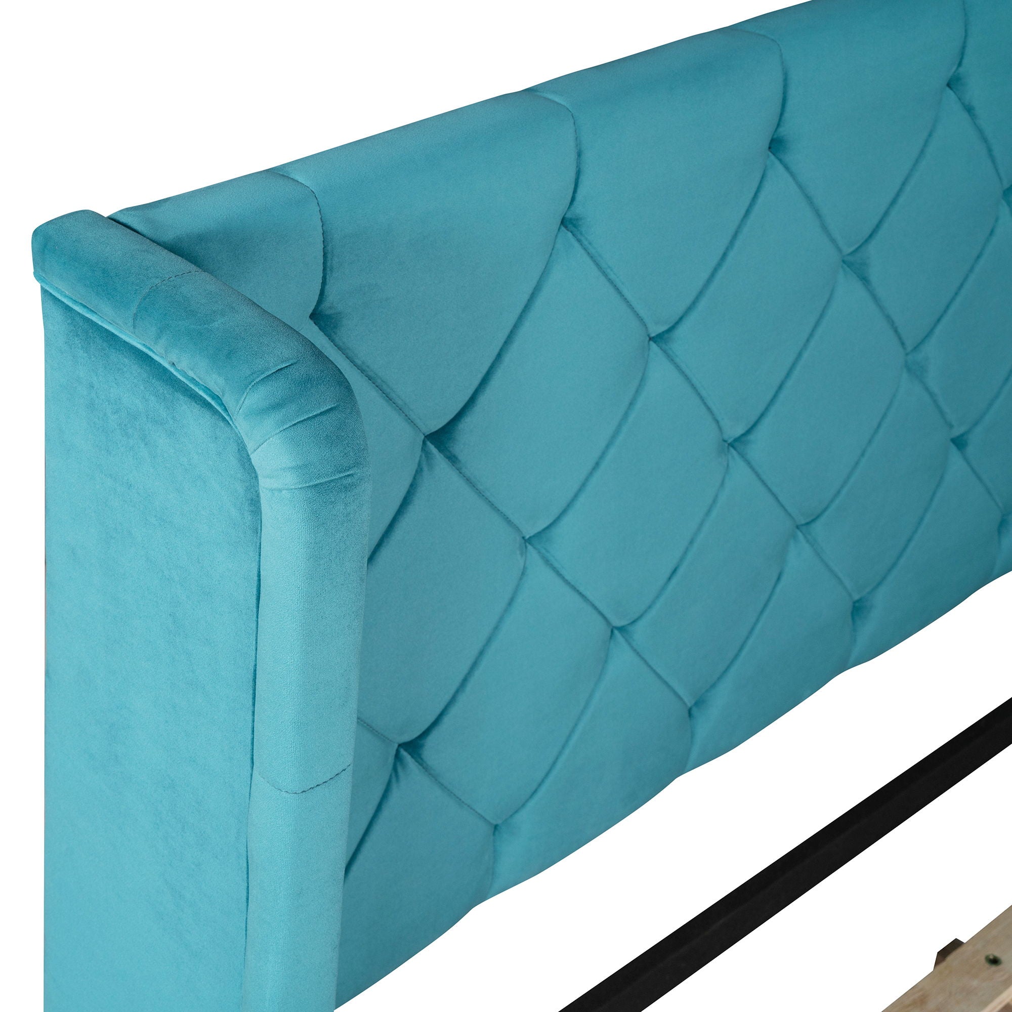 Storage Bed Velvet Upholstered Platform Bed With Wingback Headboard And A Big Drawer