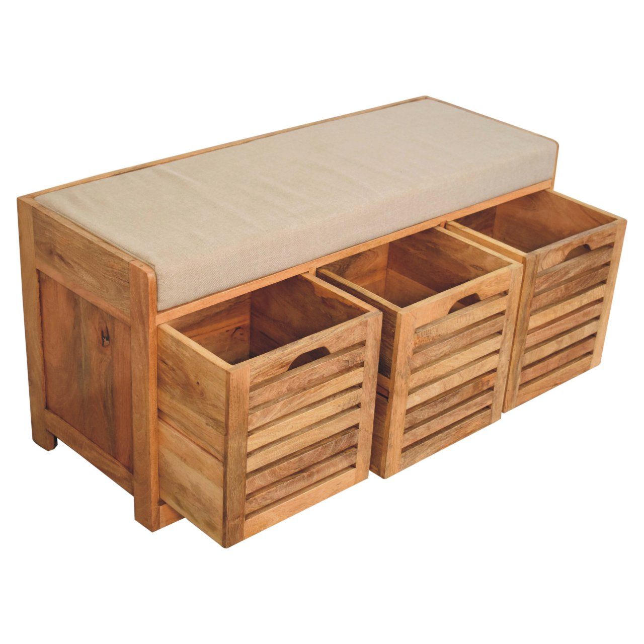 Shutter Shoe Bench, 3 Drawer - Oak - Best Buy Furniture