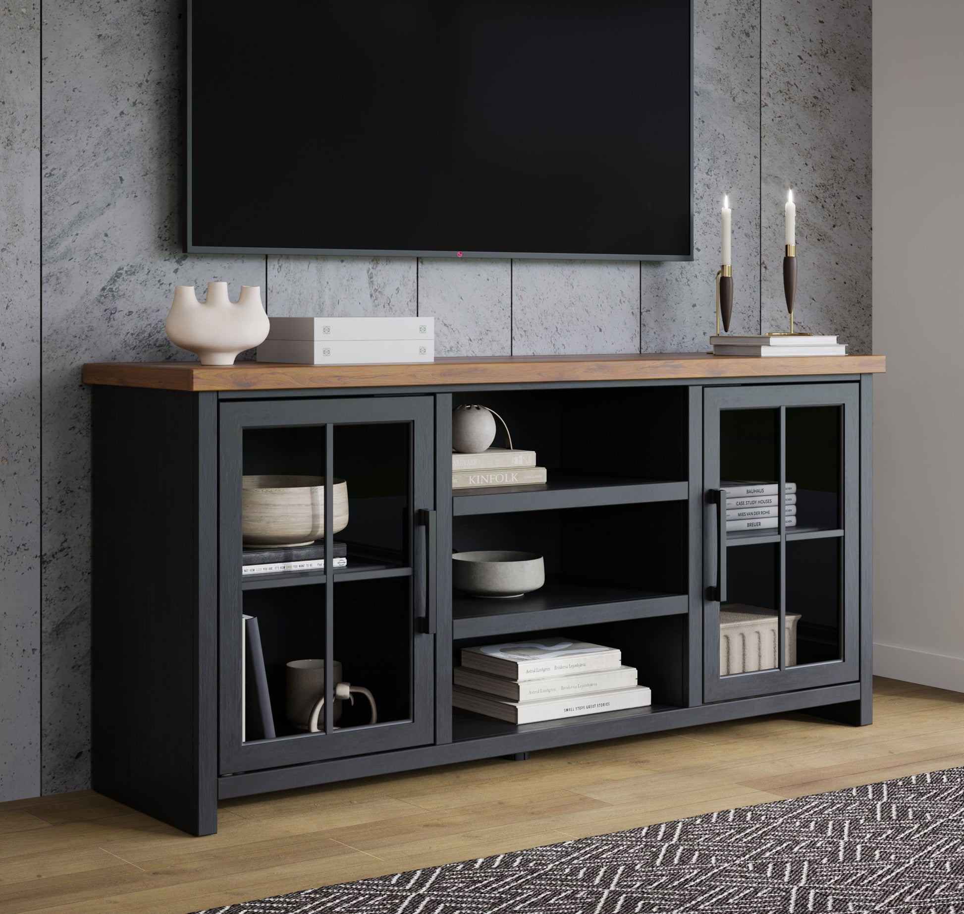 Essex - TV Stand Console For TVs Up To 80" - Black, Whiskey - Best Buy Furniture