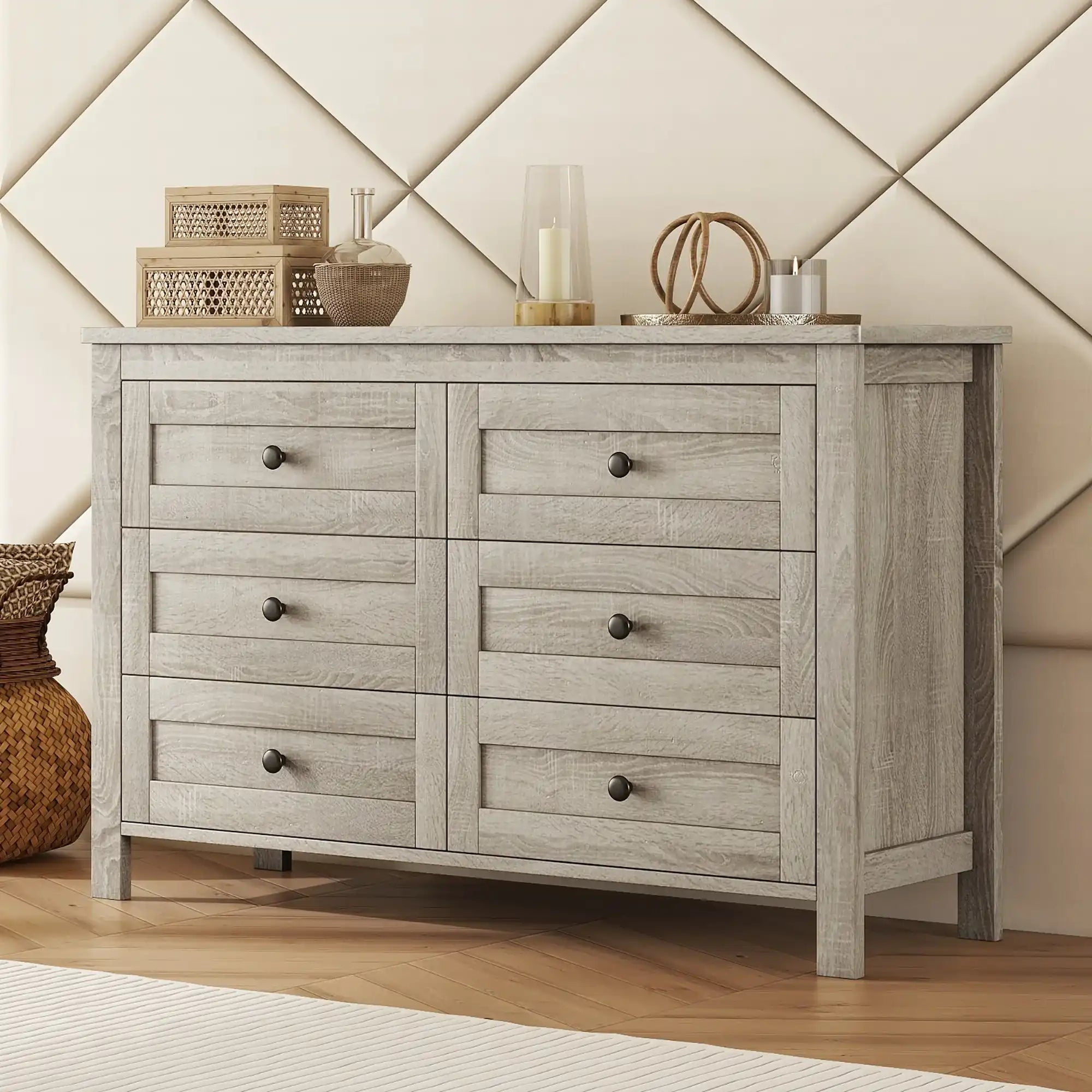 Retro Farmhouse Style Wooden Dresser with 6 Drawers