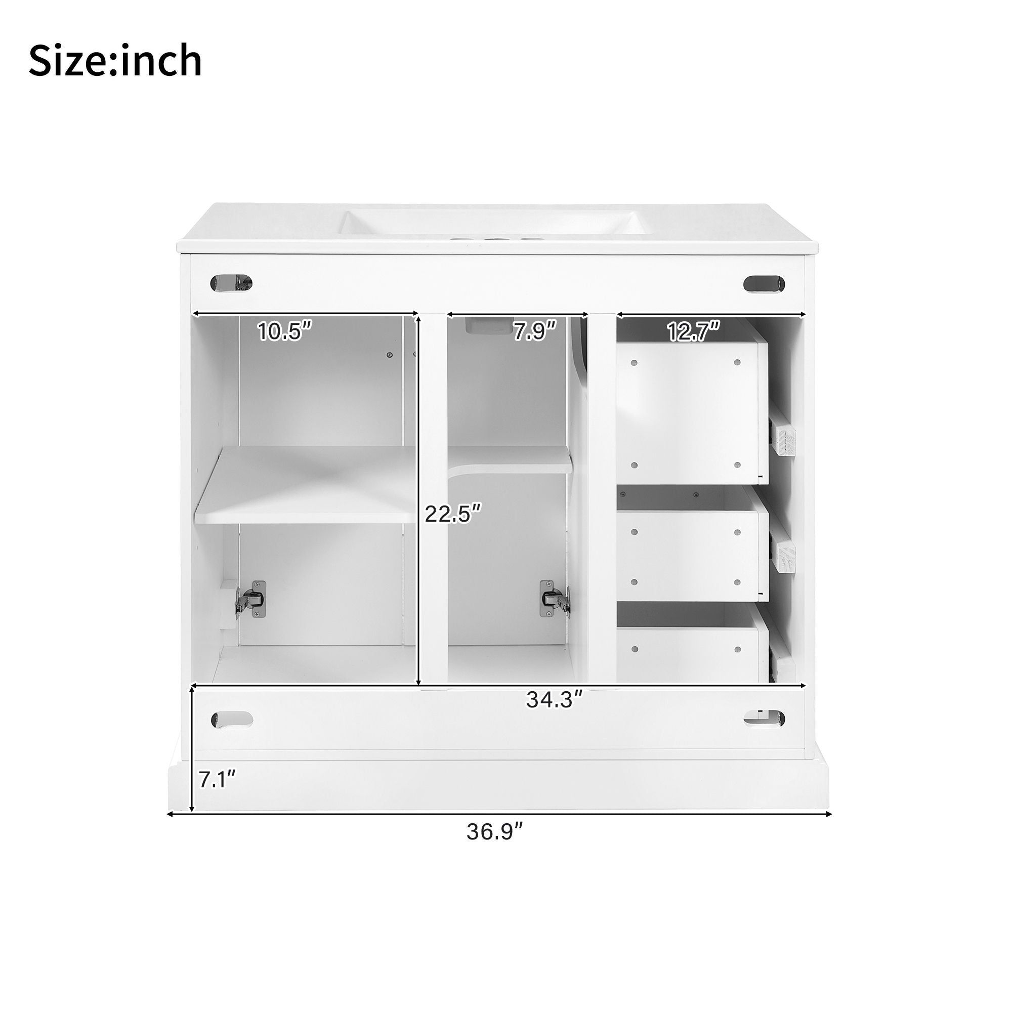 Bathroom Vanity With Sink, Soft Close Doors, Adjustable Shelf & 3 Drawers