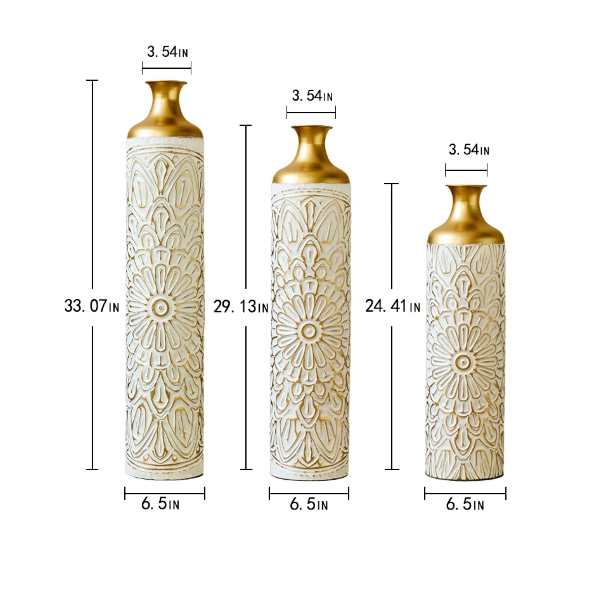 3 Piece Home Decoration Large Glazed Floor Vase Decoration Home Droplet Shaped - Gold / White - Best Buy Furniture