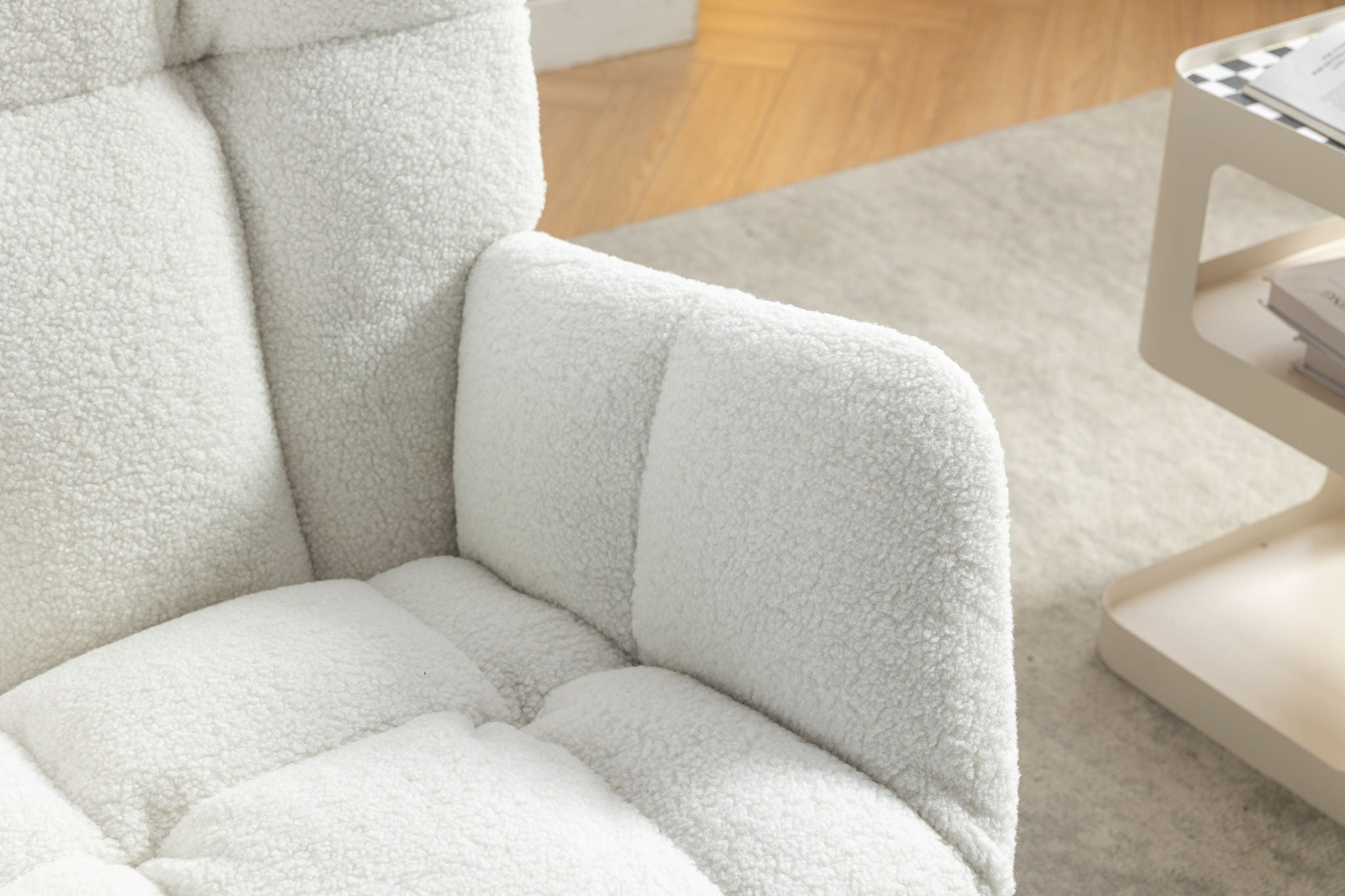 Teddy Fabric Rocking Chair With Adjustable Footrest - Ivory