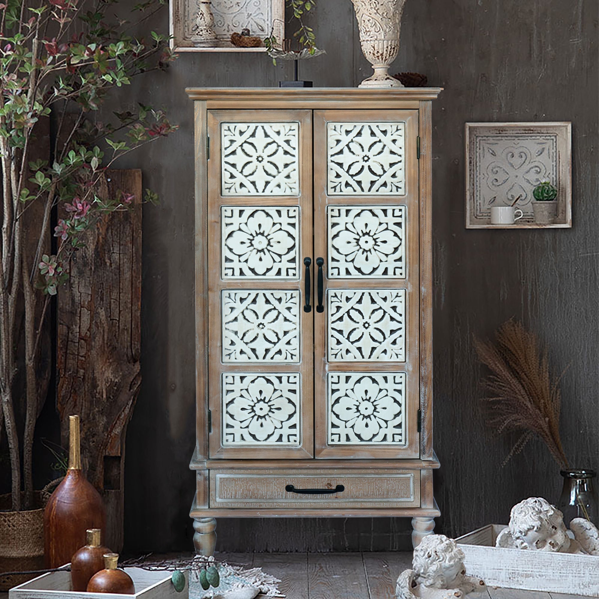 55.12" Tall Tower Storage Cabinet - Rustic Fir Wood Pantry