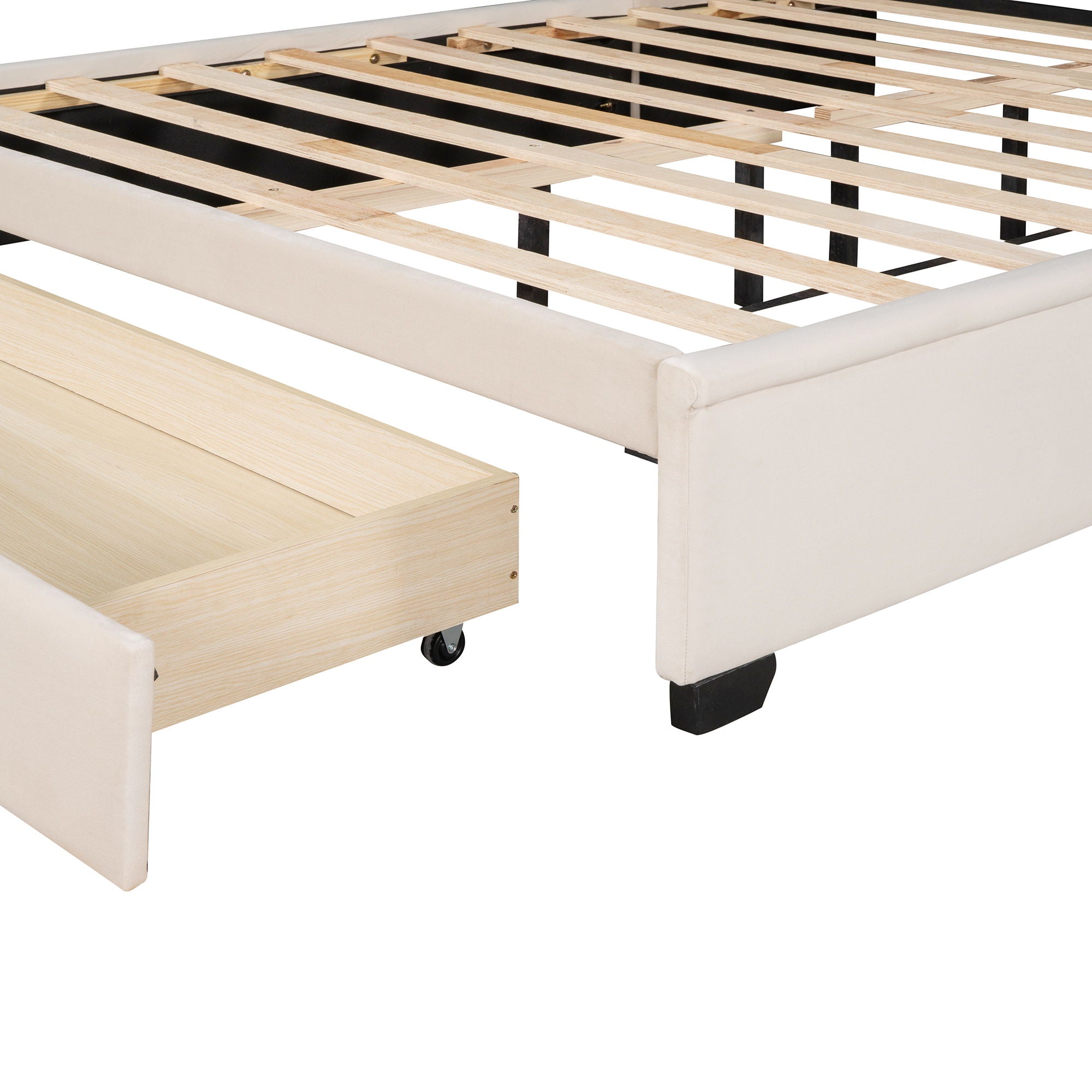 Storage Bed Velvet Upholstered Platform Bed With Wingback Headboard And A Big Drawer