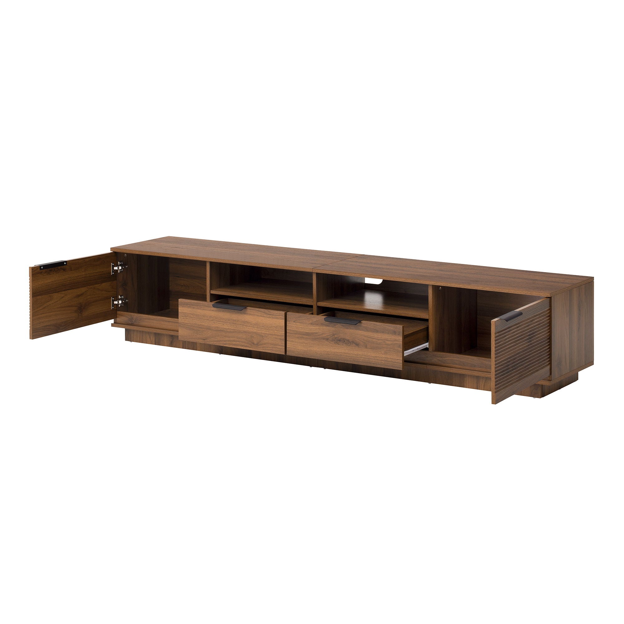 TV Stand, Entertainment Center With Deep Drawers, Cable Management & Soft Closing Hinges