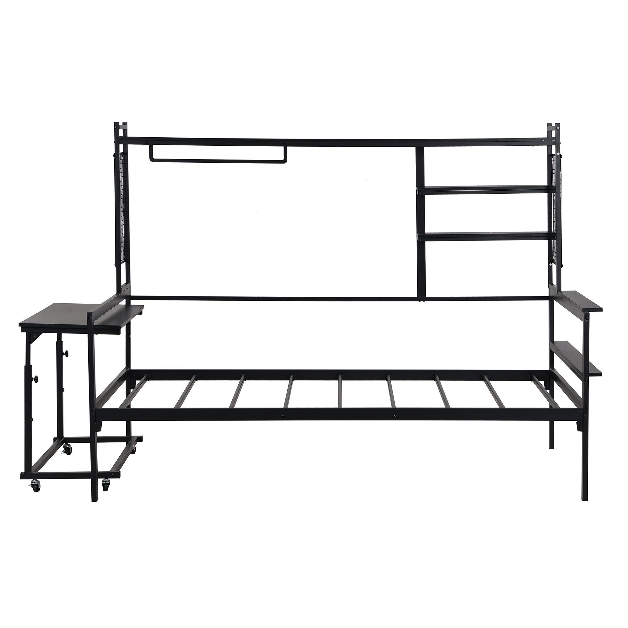 Daybed With Movable Desk, Grid, Shelves And Clothes Hanger
