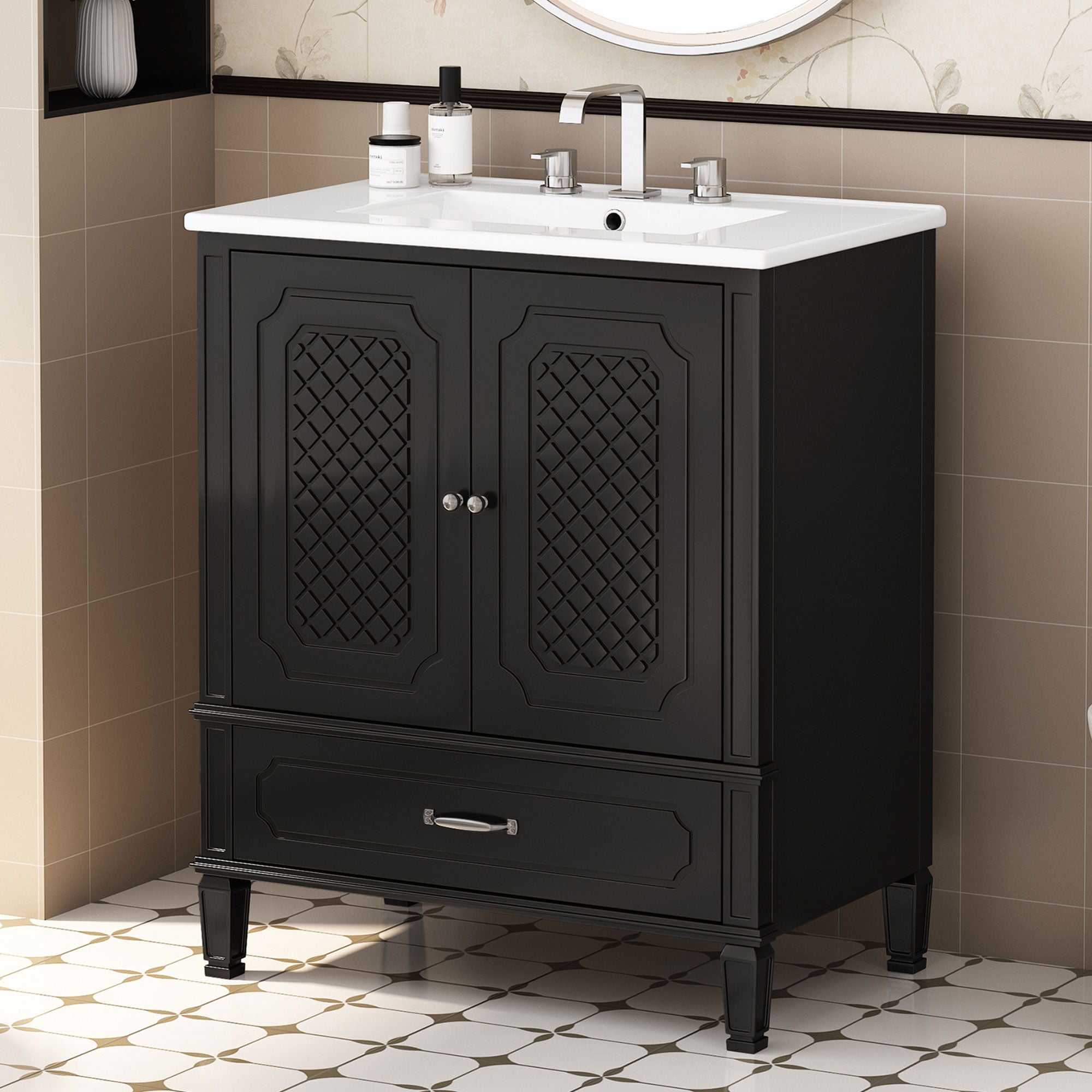 Vintage Style Bathroom Vanity With Sink, Multi Functional Storage, Soft-Closing Door - Best Buy Furniture