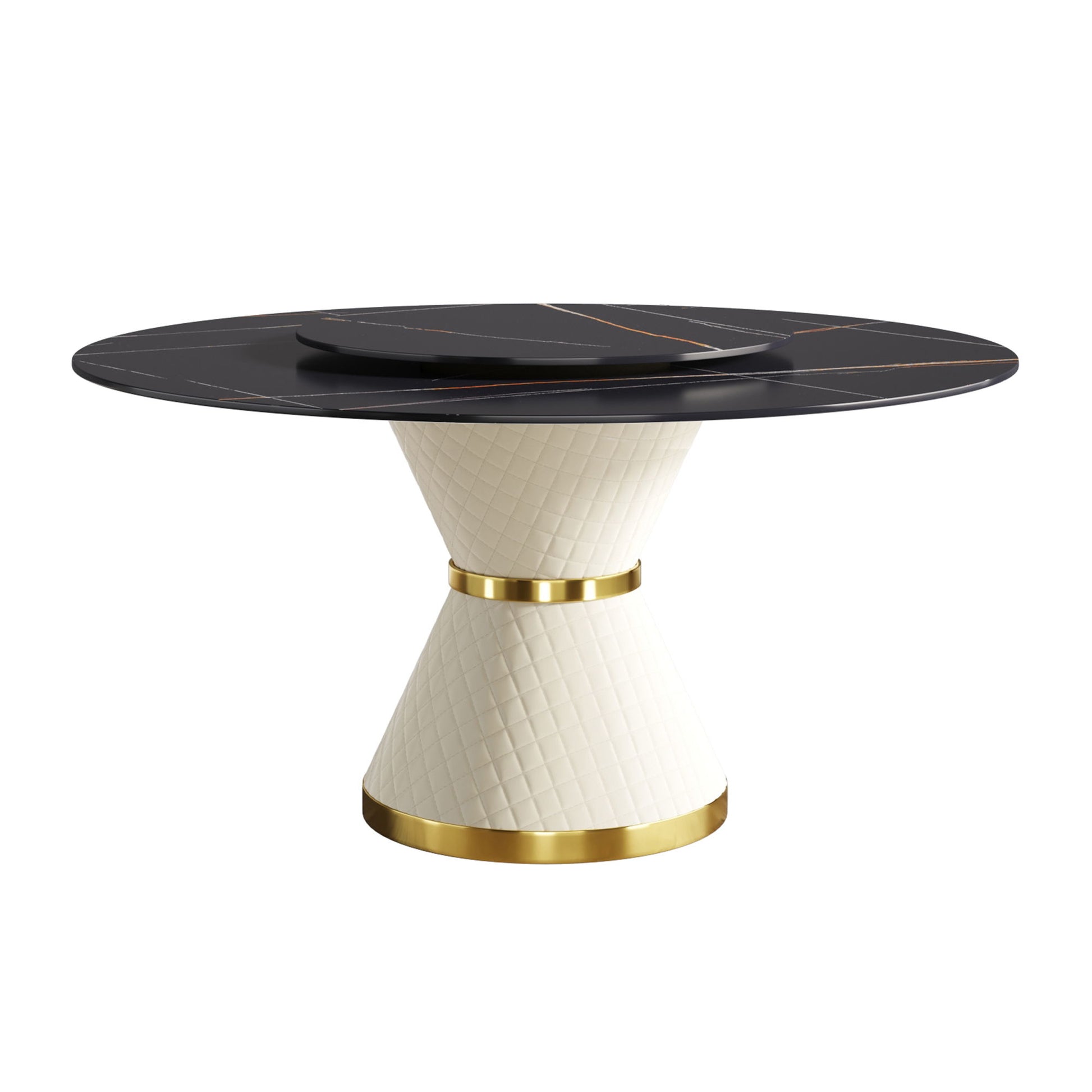 59.05" Modern Artificial Stone Round Carbon Steel Base Dining Table, Can Accommodate 6 People, Artificial Stone Turntable - White / Black - Best Buy Furniture