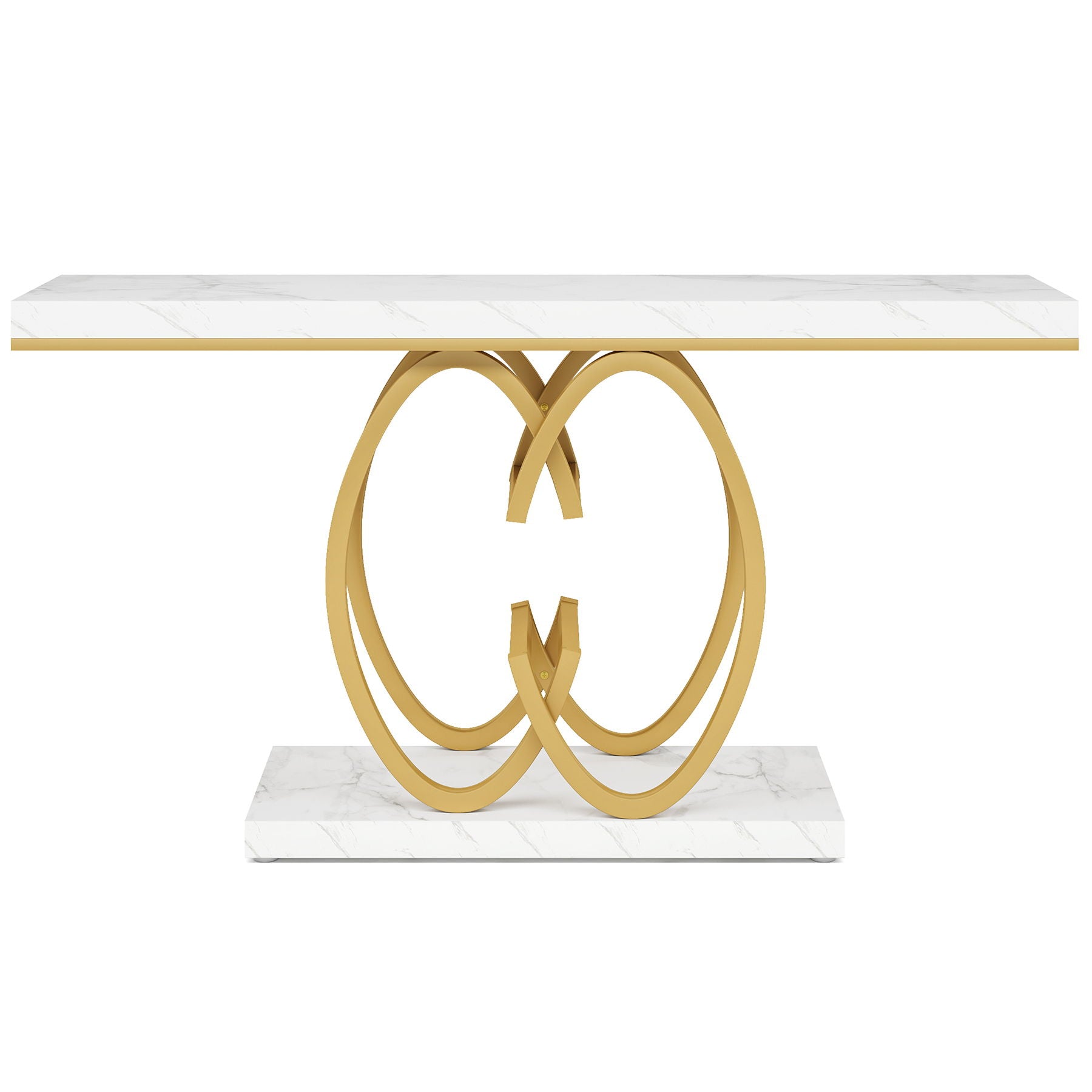 Console Table, Geometric Entryway Table For Living Hallway - White / Gold