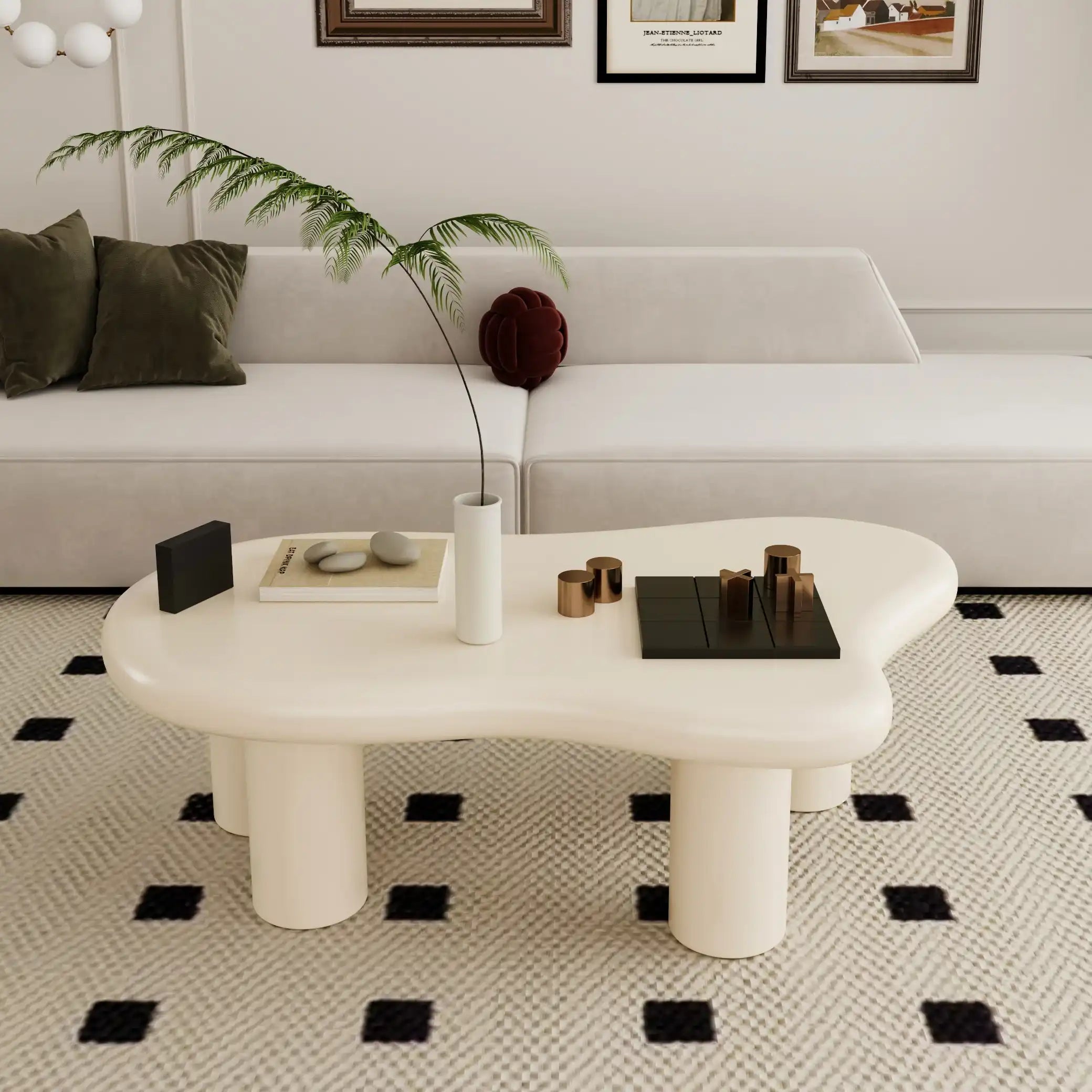 Nola 47 Inch Cream Cloud Shaped Coffee Table for Living Room