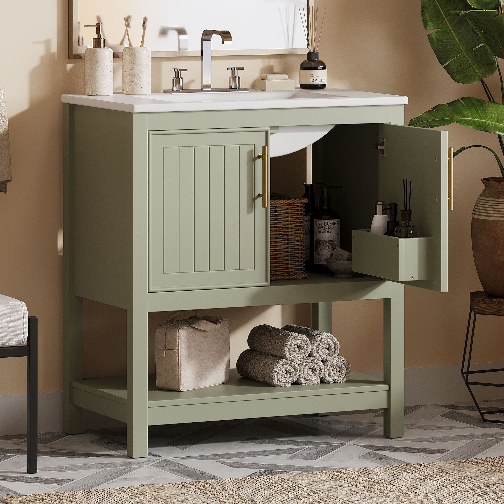 Elegant Bathroom Vanity With Ceramic Sink And Versatile Storage - Best Buy Furniture