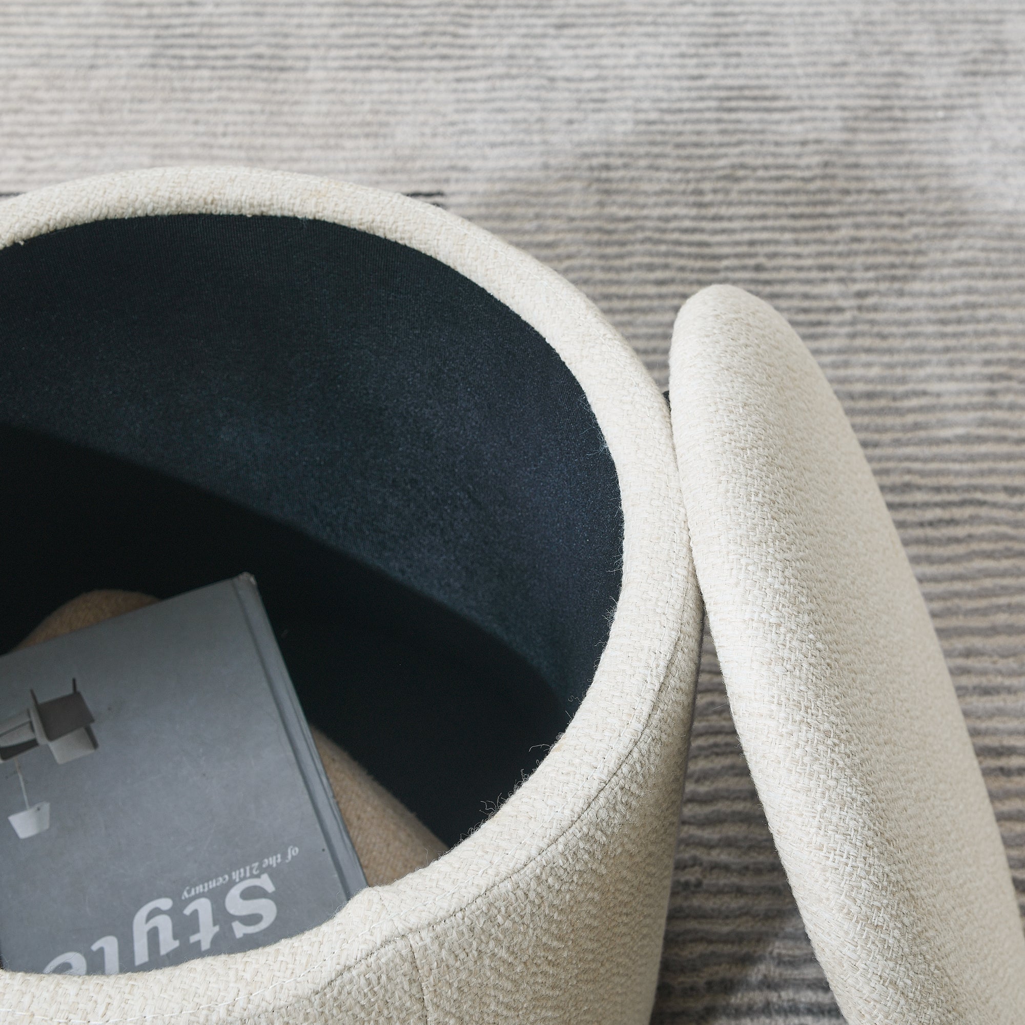 Classic 2-Piece Round Chenille Storage Ottoman Set with Drum Shaped Stool - Beige