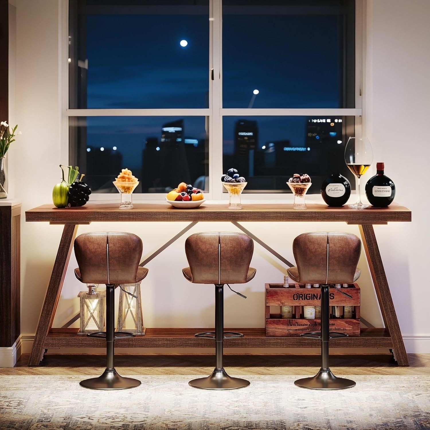 Extra Long Sofa Table With Storage For Living Entryway - Dark Walnut