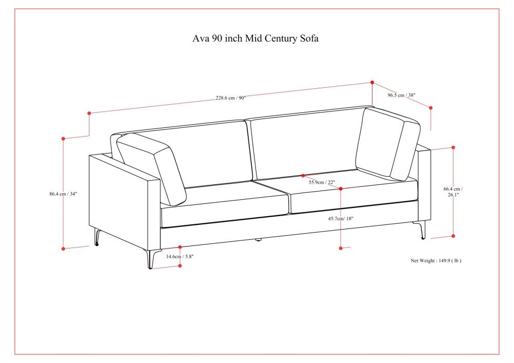 Ava - Mid Century Sofa, Upholstered