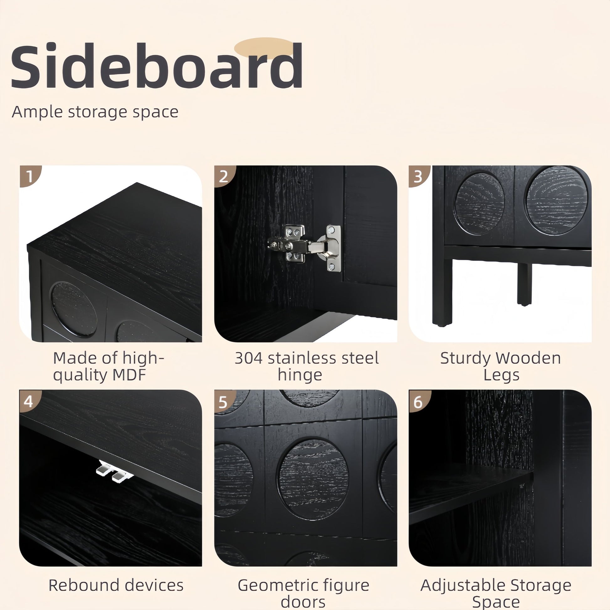 Stylish Storage Cabinet Sideboard With Unique Geometric Circle Door Design - Black - Best Buy Furniture