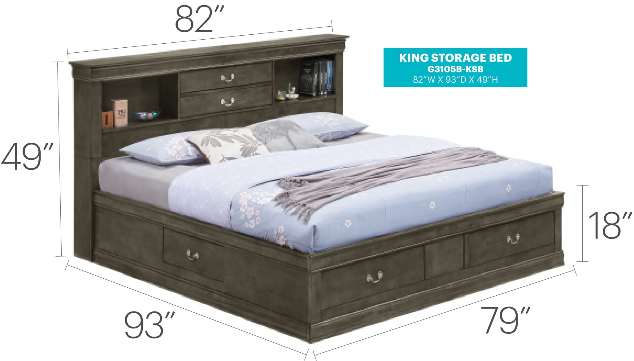 Louis Phillipe - Bookcase Storage Bed
