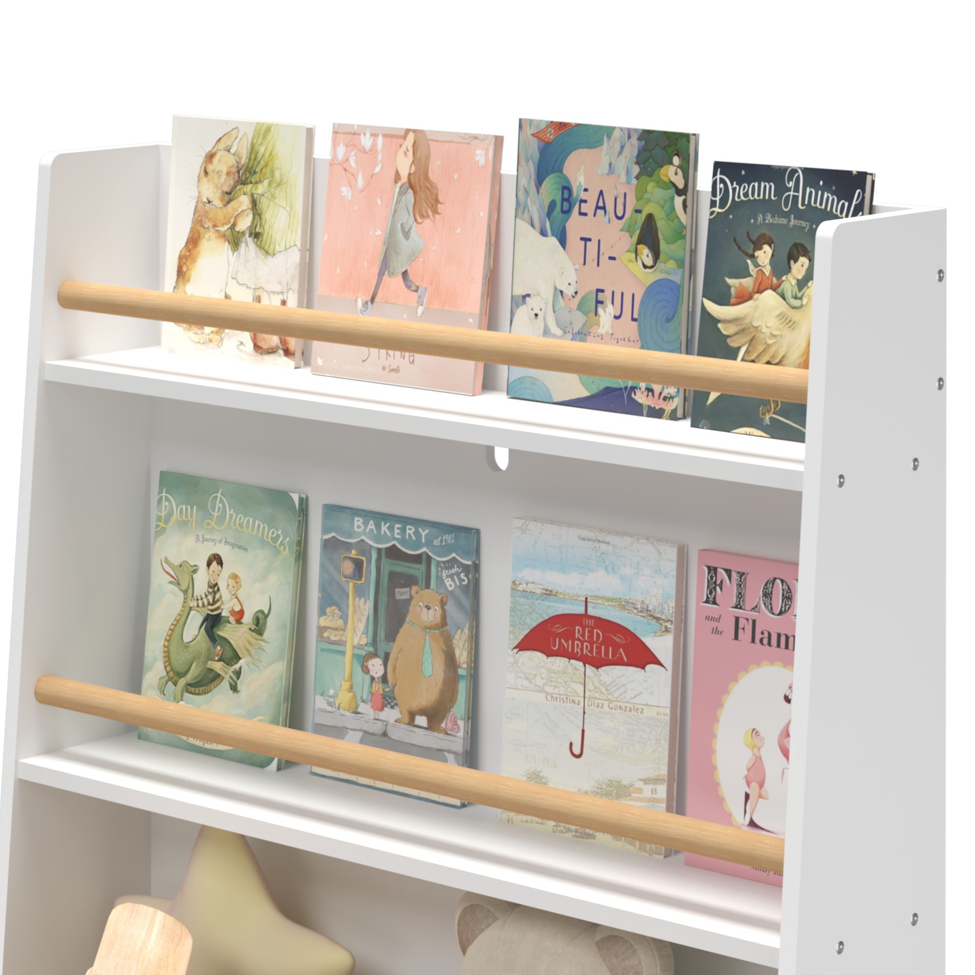 Bookshelf , Book Organizer With Toy Storage - White