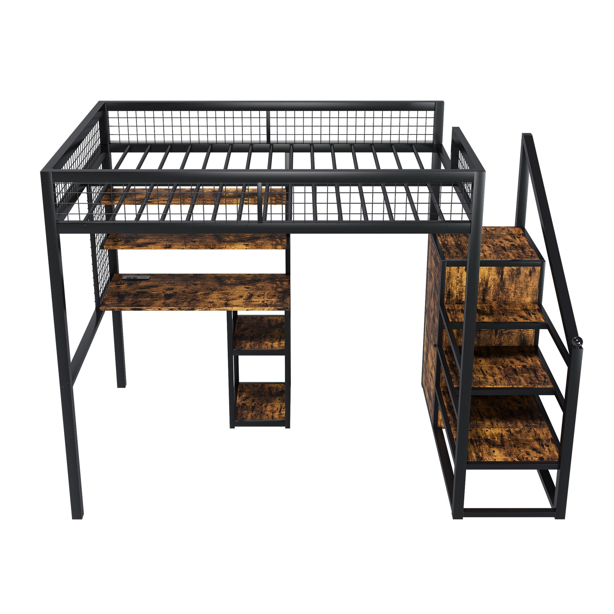 Full Size Loft Bed With Desk & Wardrobe Heavy Frame, Built In Staircase, Storage Rack & Shelves Gaming Bed - Black - Best Buy Furniture