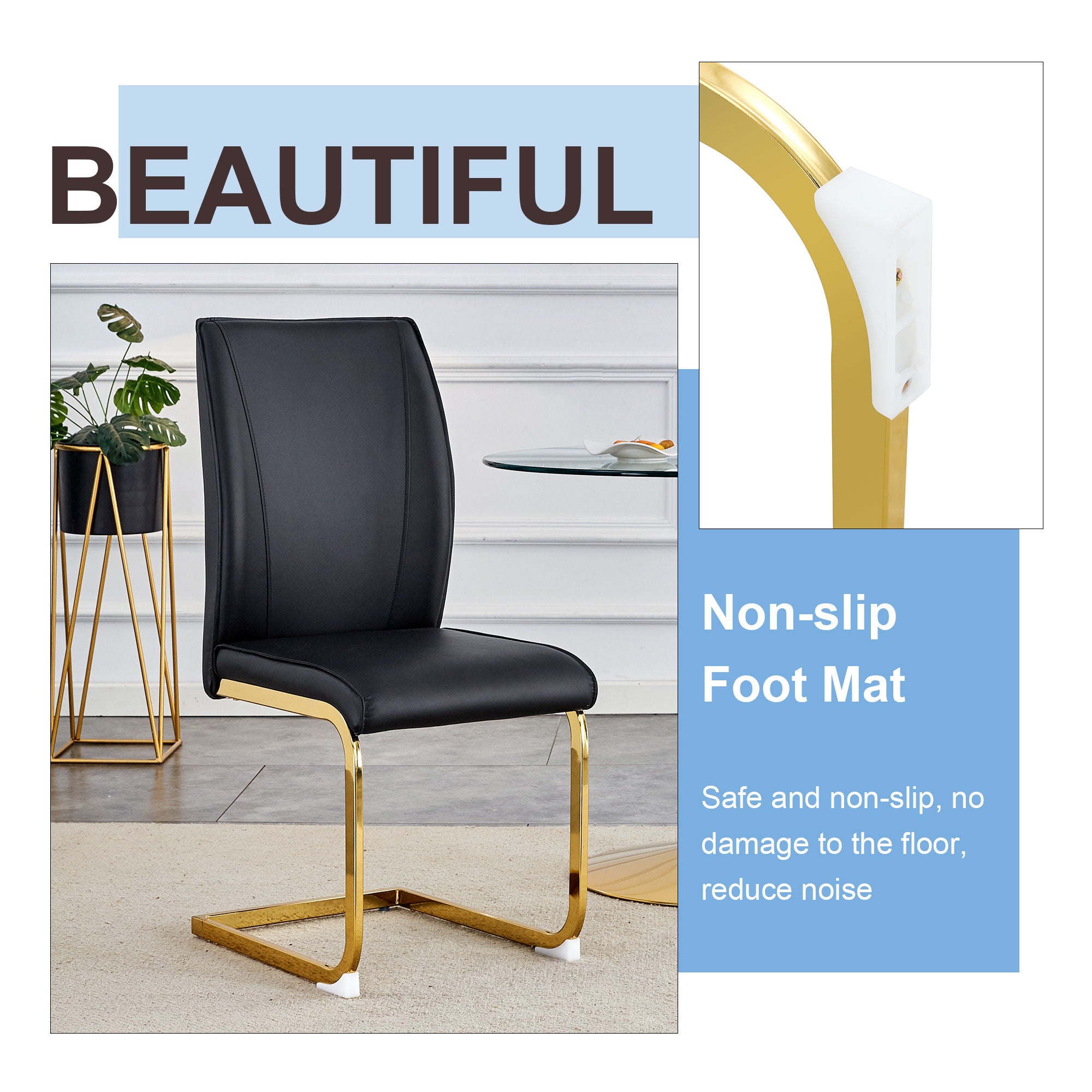 Luxurious And Minimalist Chair Covers, 2 High Elasticity Dining Chairs Arched Legs - Black / Gold