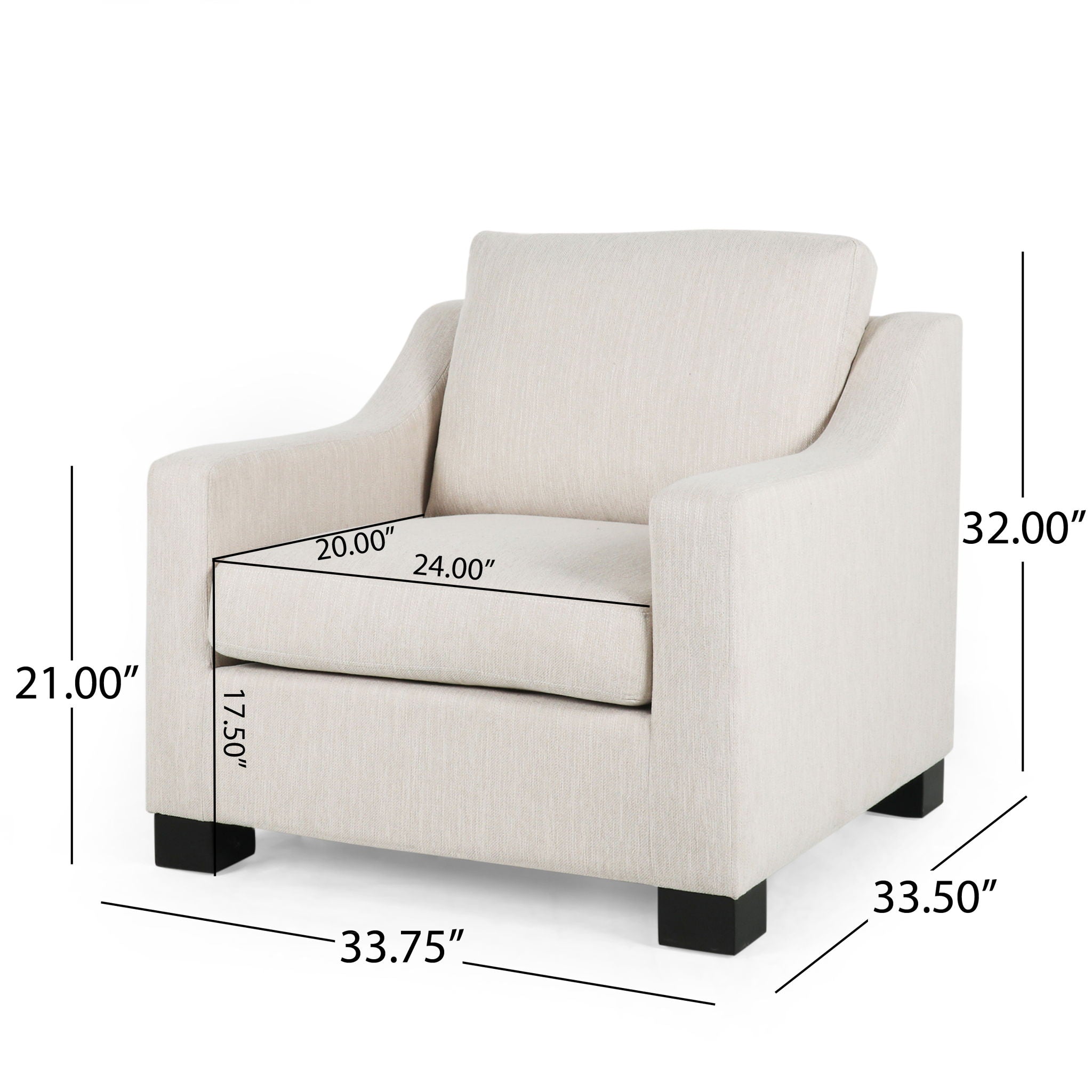 Nightowl Upholstered Club Chair with Sloped Arms and Wood Legs - Beige