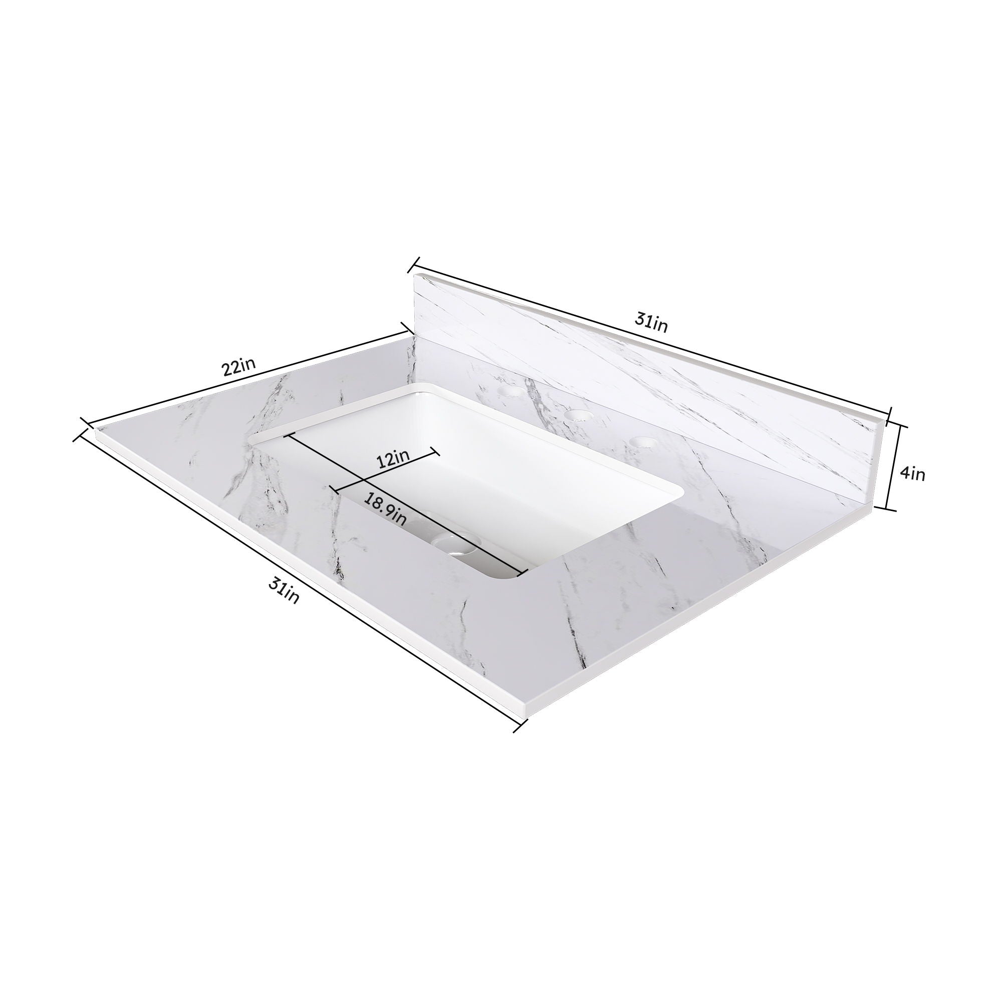 Bianco Carrara Venato Elegant Marble Vanity Top, Bathroom Vanity With Undermount Sink, Sintered Stone
