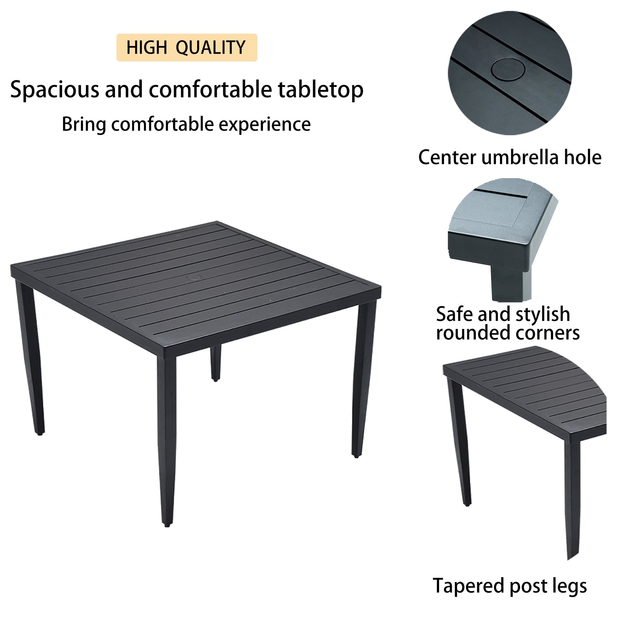 5-piece outdoor patio aluminum furniture, modern dining set, ember black