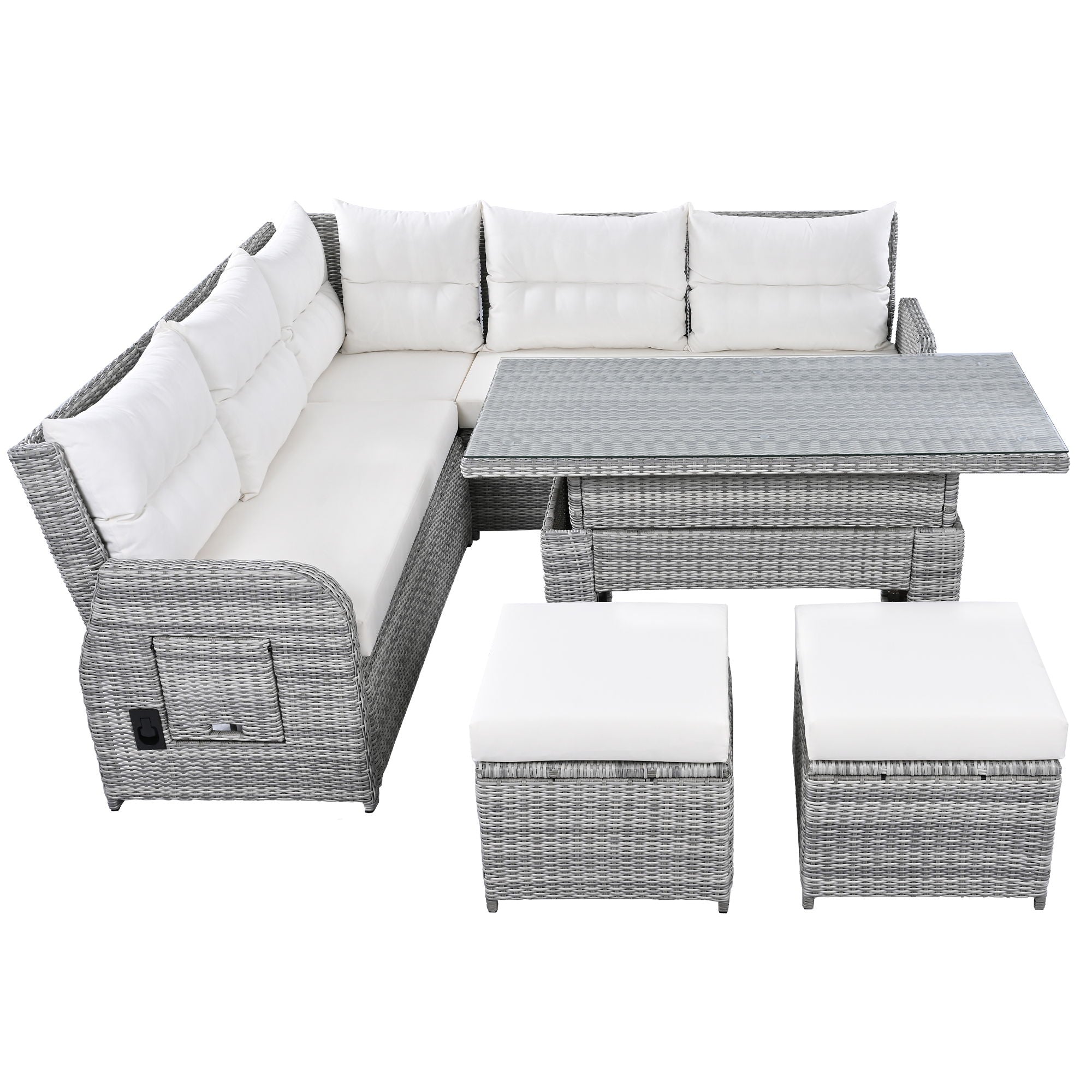 Outdoor Furniture Set Patio Rattan Furniture Set With Adjustable Table, Recliners With Extendable Side Tables And 2 Ottomans
